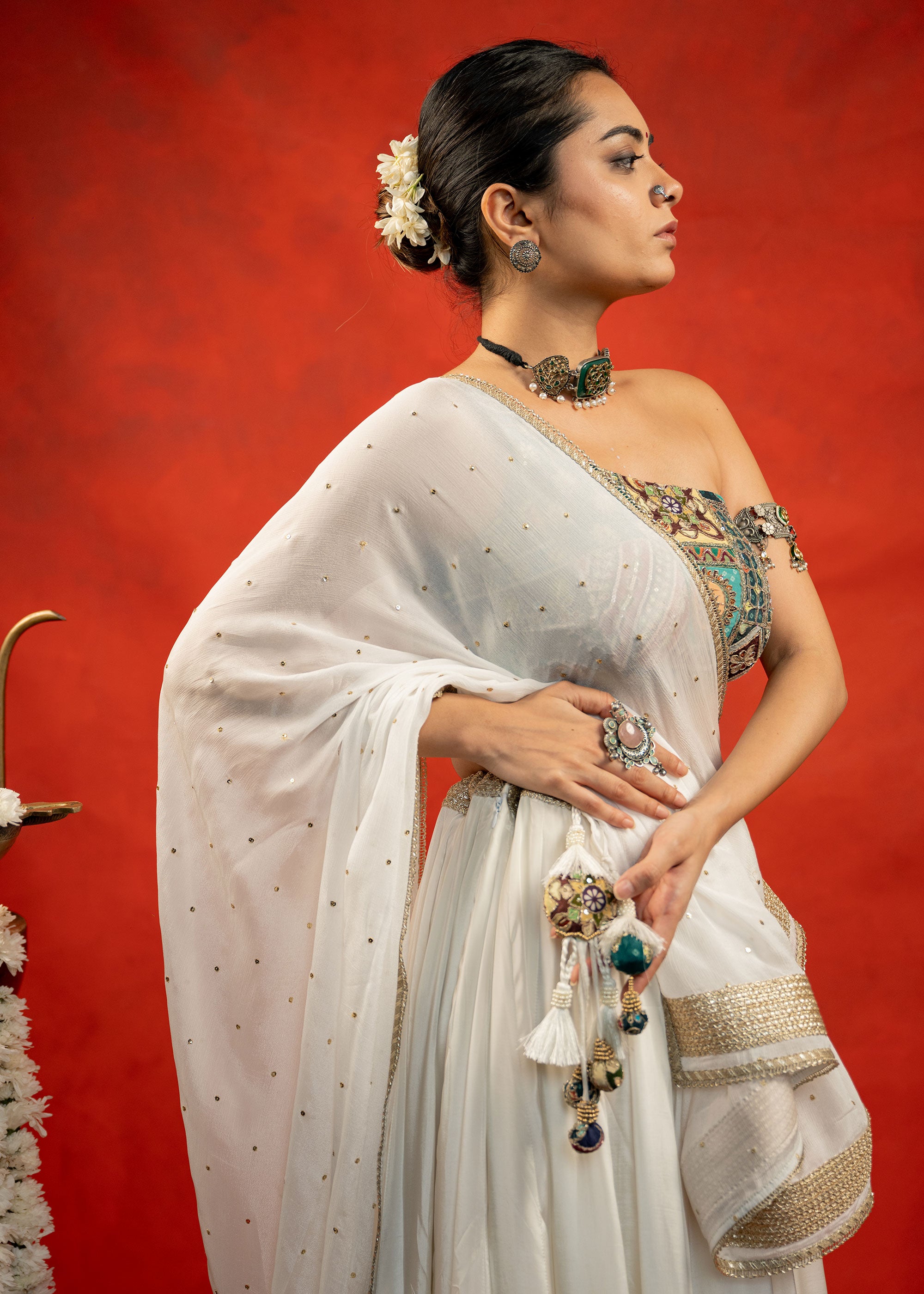 One shoulder Rama patch Chaniya Choli Set