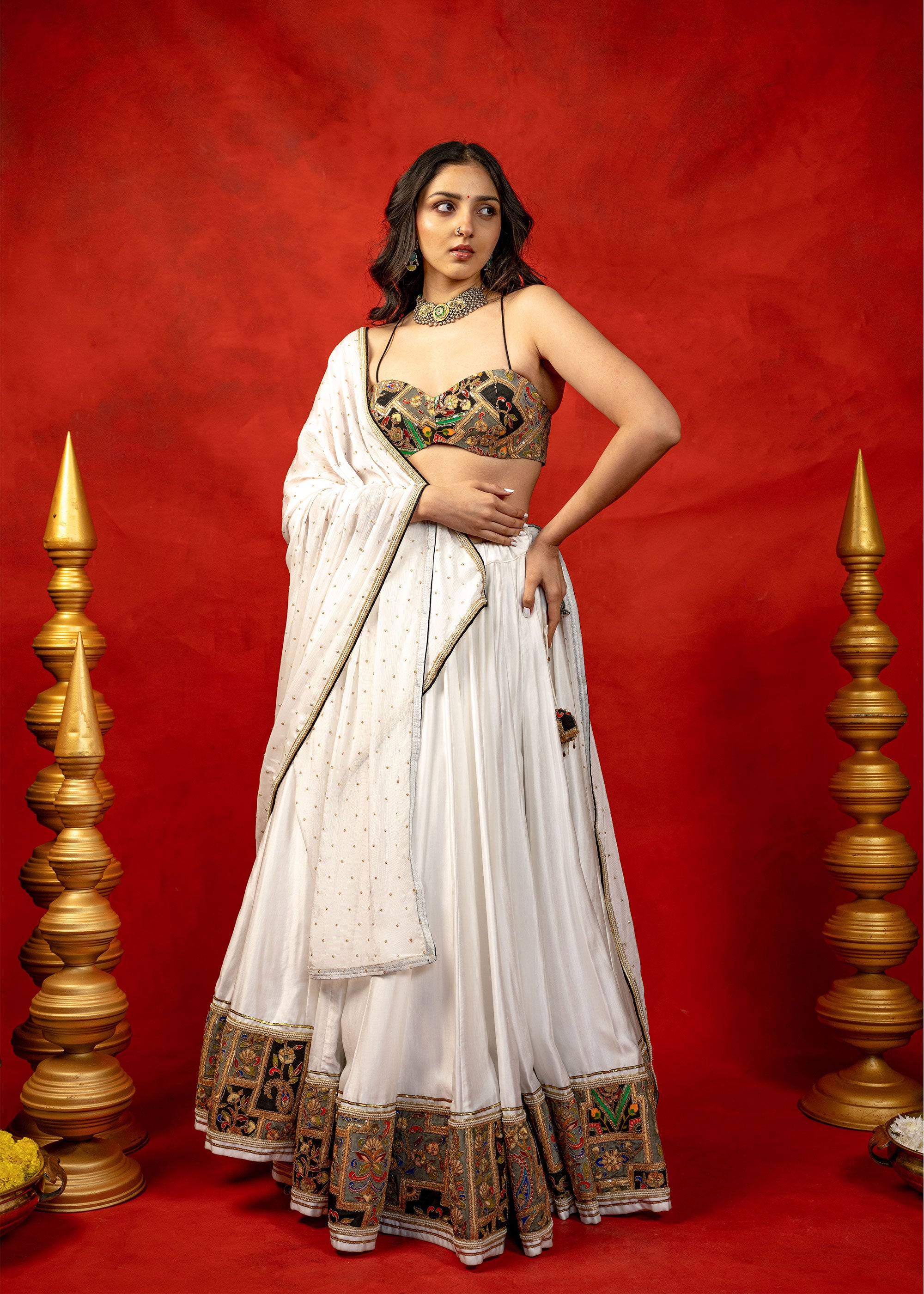 Flower Print Patch Chaniya Choli Set
