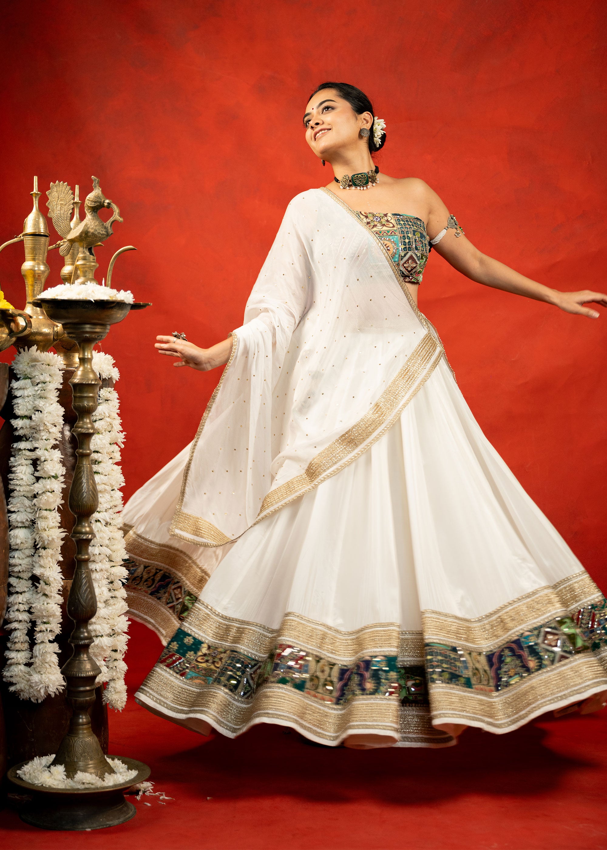 One shoulder Rama patch Chaniya Choli Set