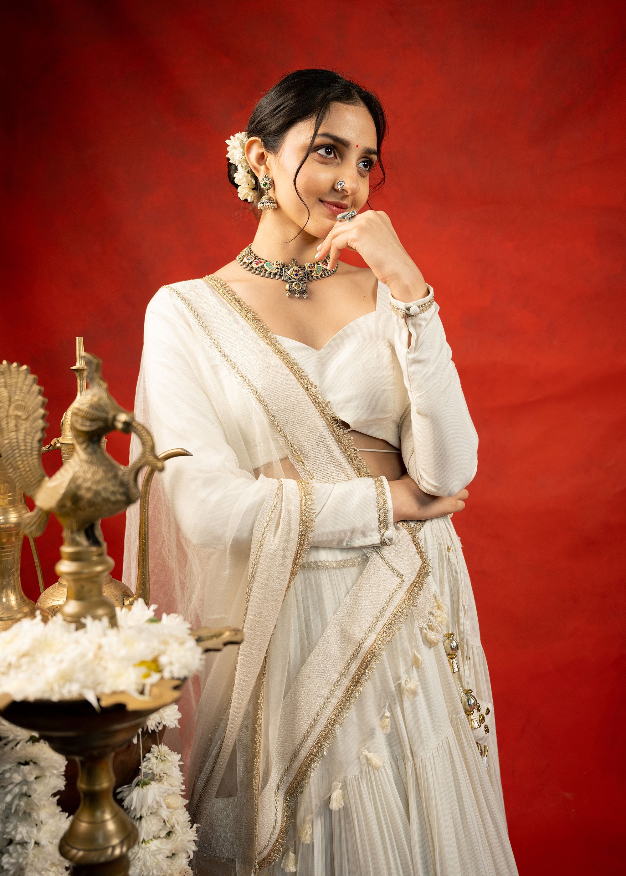 Safed Gather Wala Chaniya Choli set