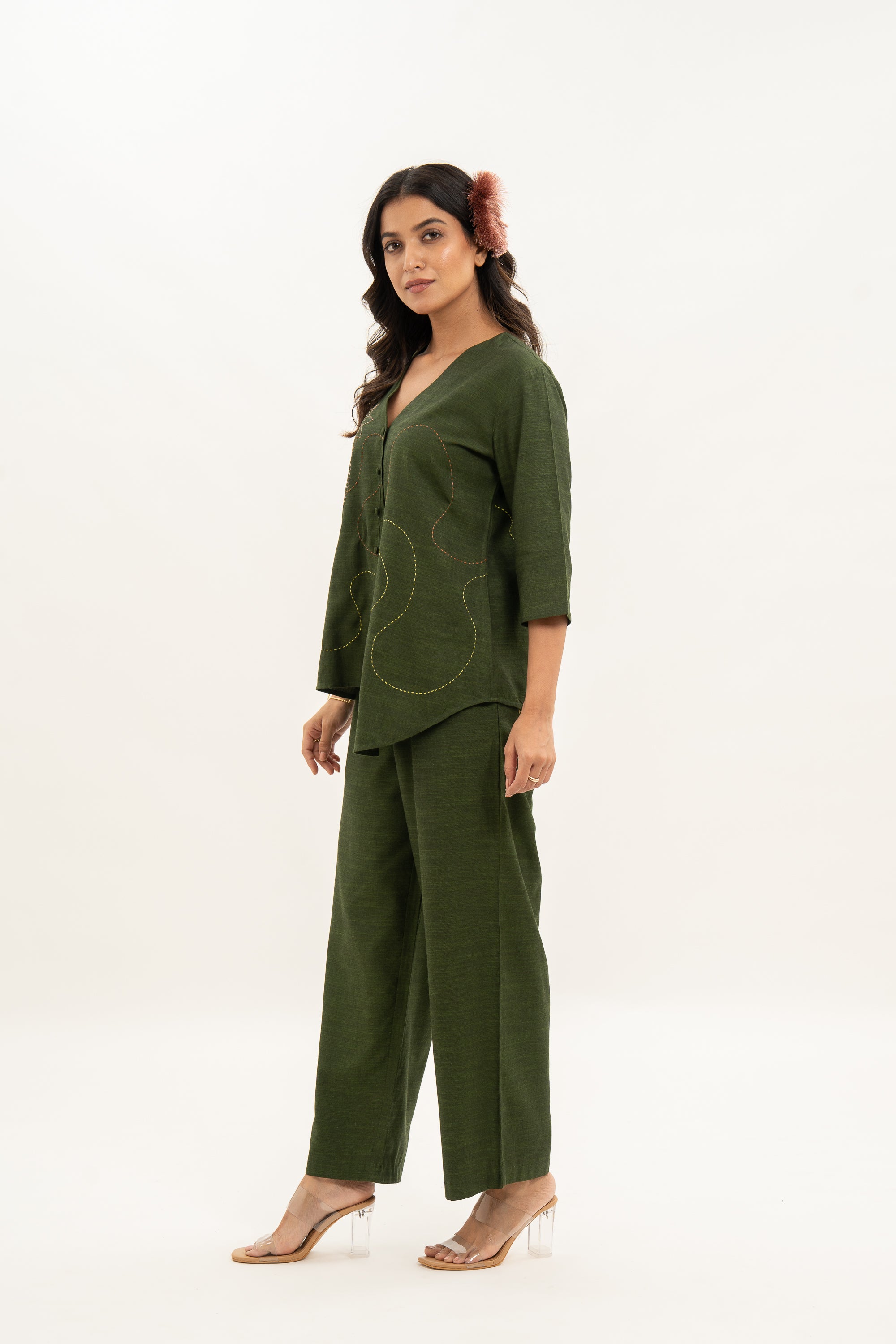 Kamal Talai High Low Button-Up Shirt & Relax Fit Pant Co-Ord Set