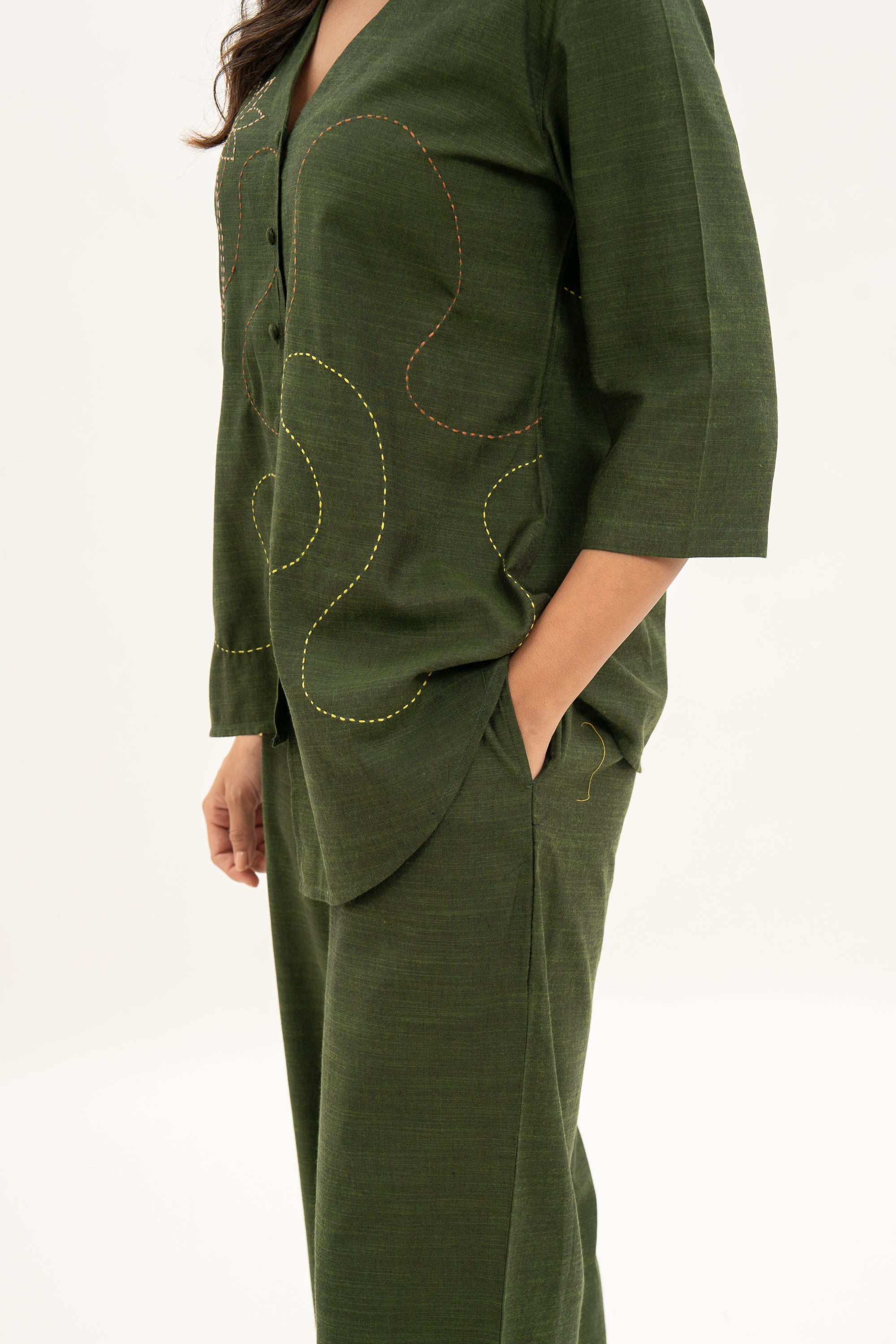 Kamal Talai High Low Button-Up Shirt & Relax Fit Pant Co-Ord Set
