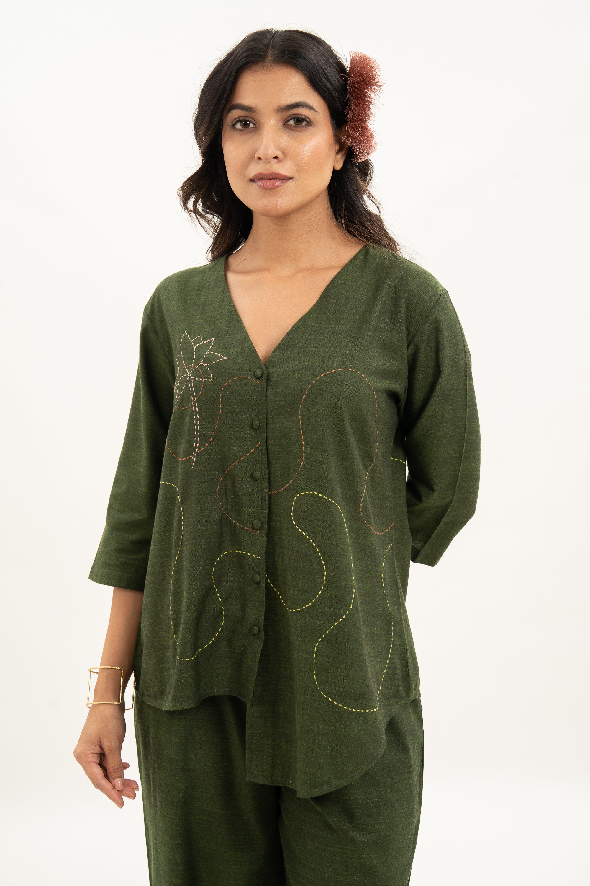 Kamal Talai High Low Button-Up Shirt & Relax Fit Pant Co-Ord Set