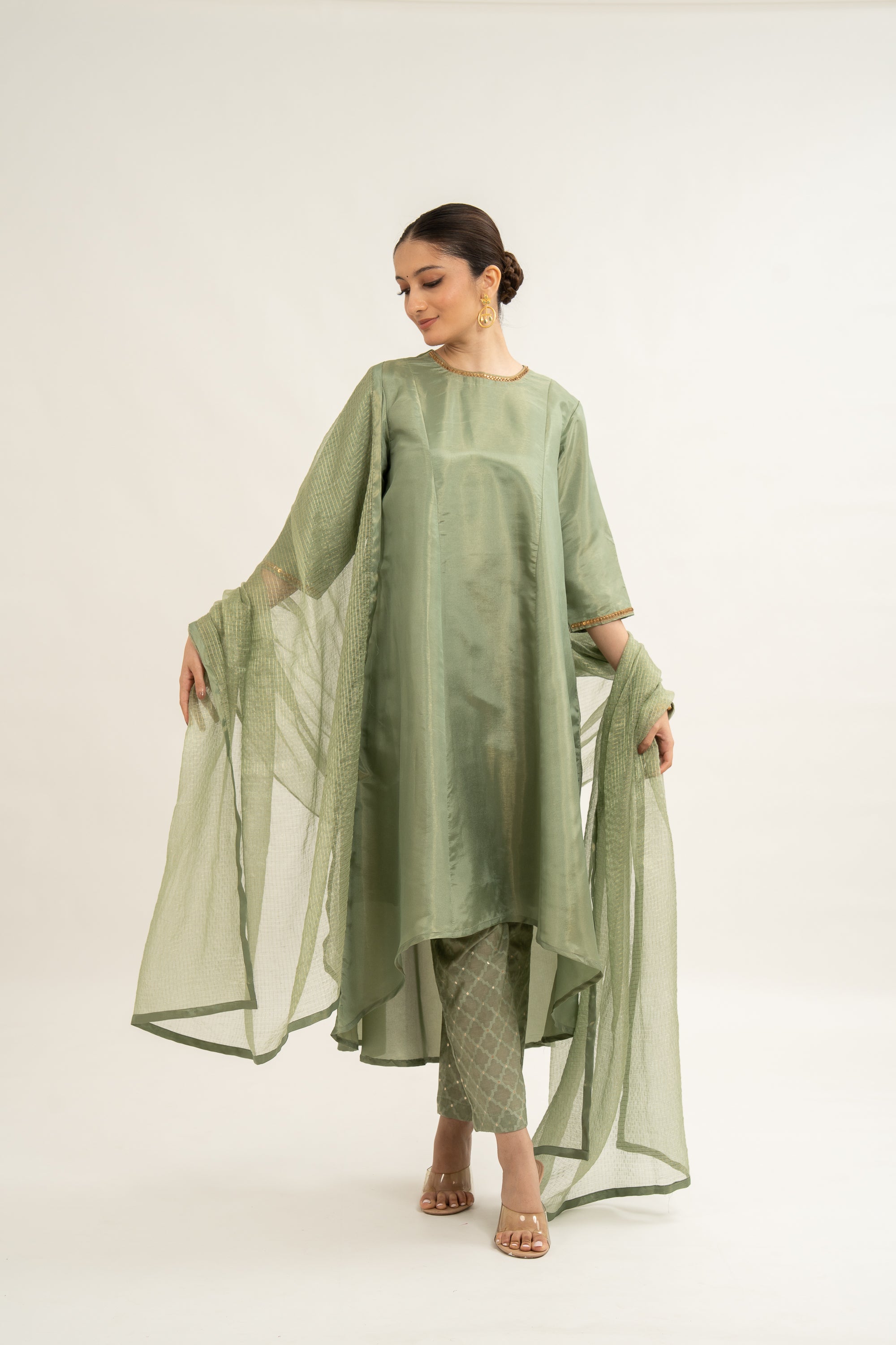 Miorah Round Neck Zari Tissue Suit Set