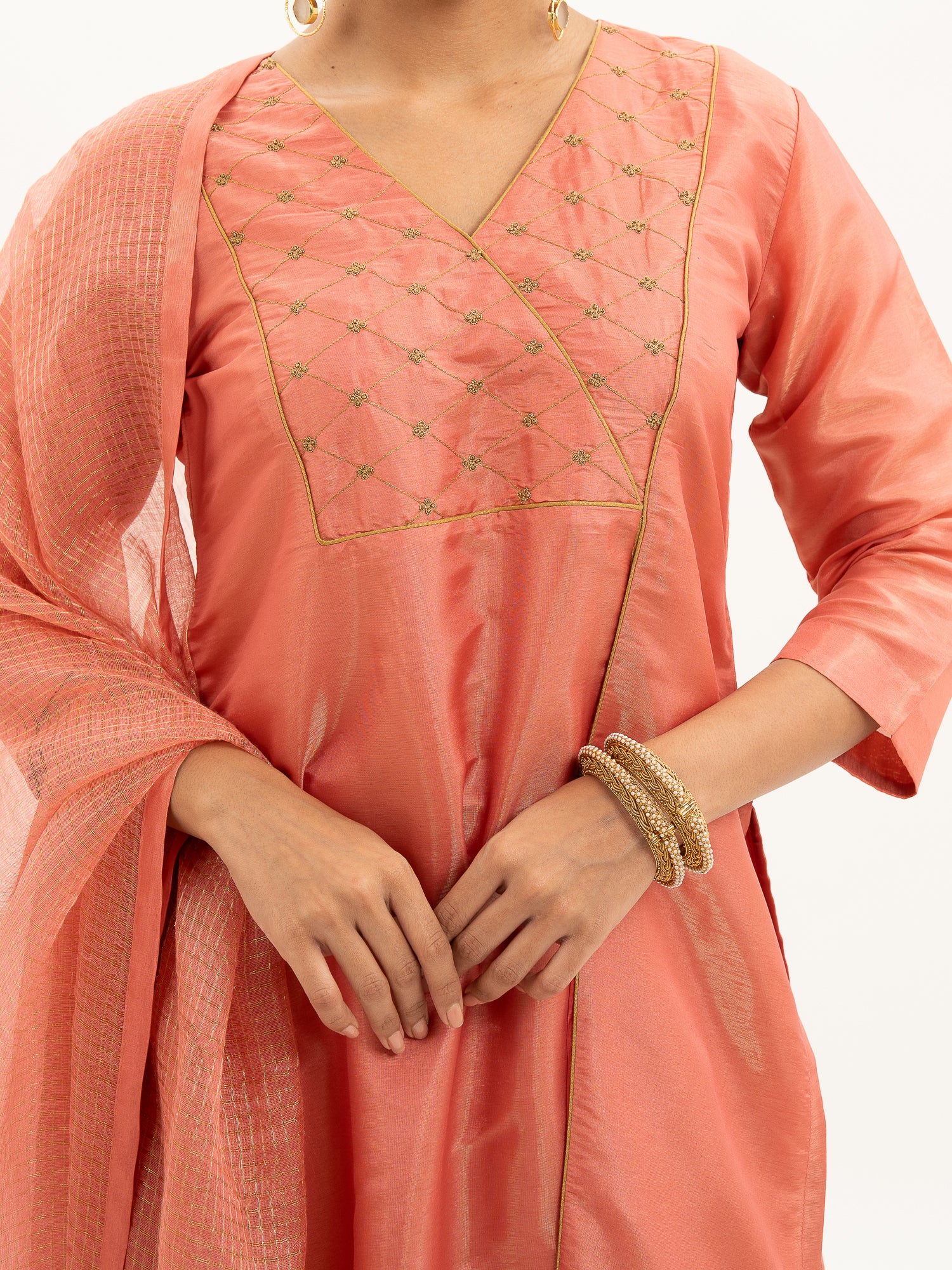 Miorah Traditional Zari Tissue Kurta Set