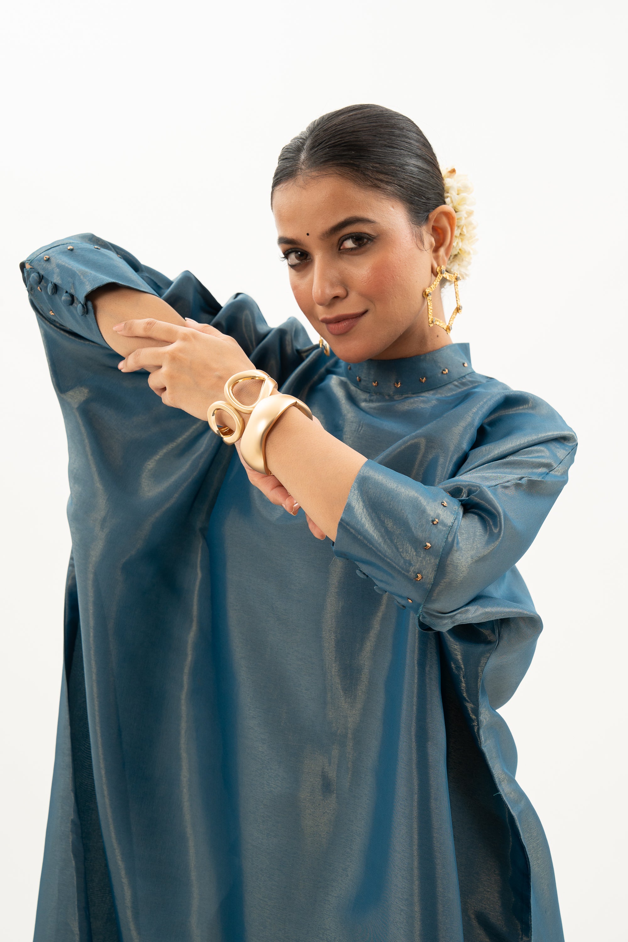 Miorah Zari Tissue Band Gala Asymmetrical Kurta Set