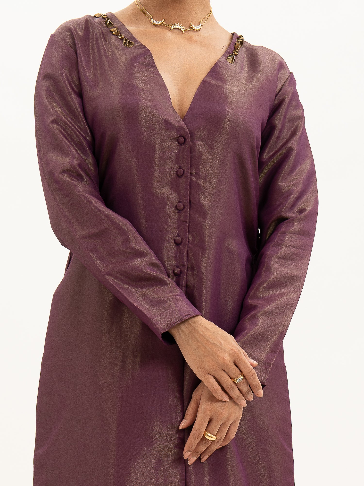 Miorah Zari Tissue Button-Up Top & Pyjama Co-Ord Set