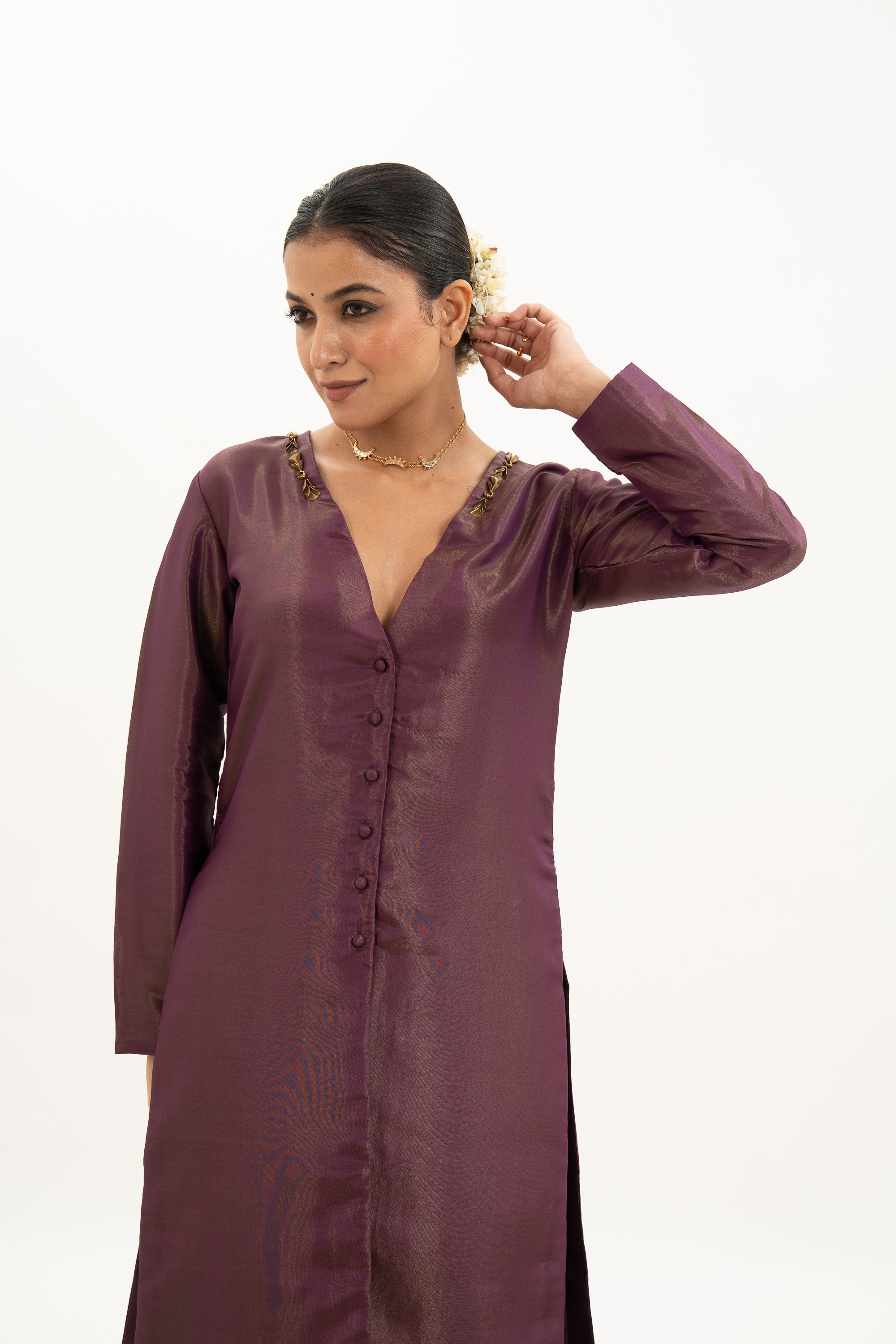 Miorah Zari Tissue Button-Up Top & Pyjama Co-Ord Set
