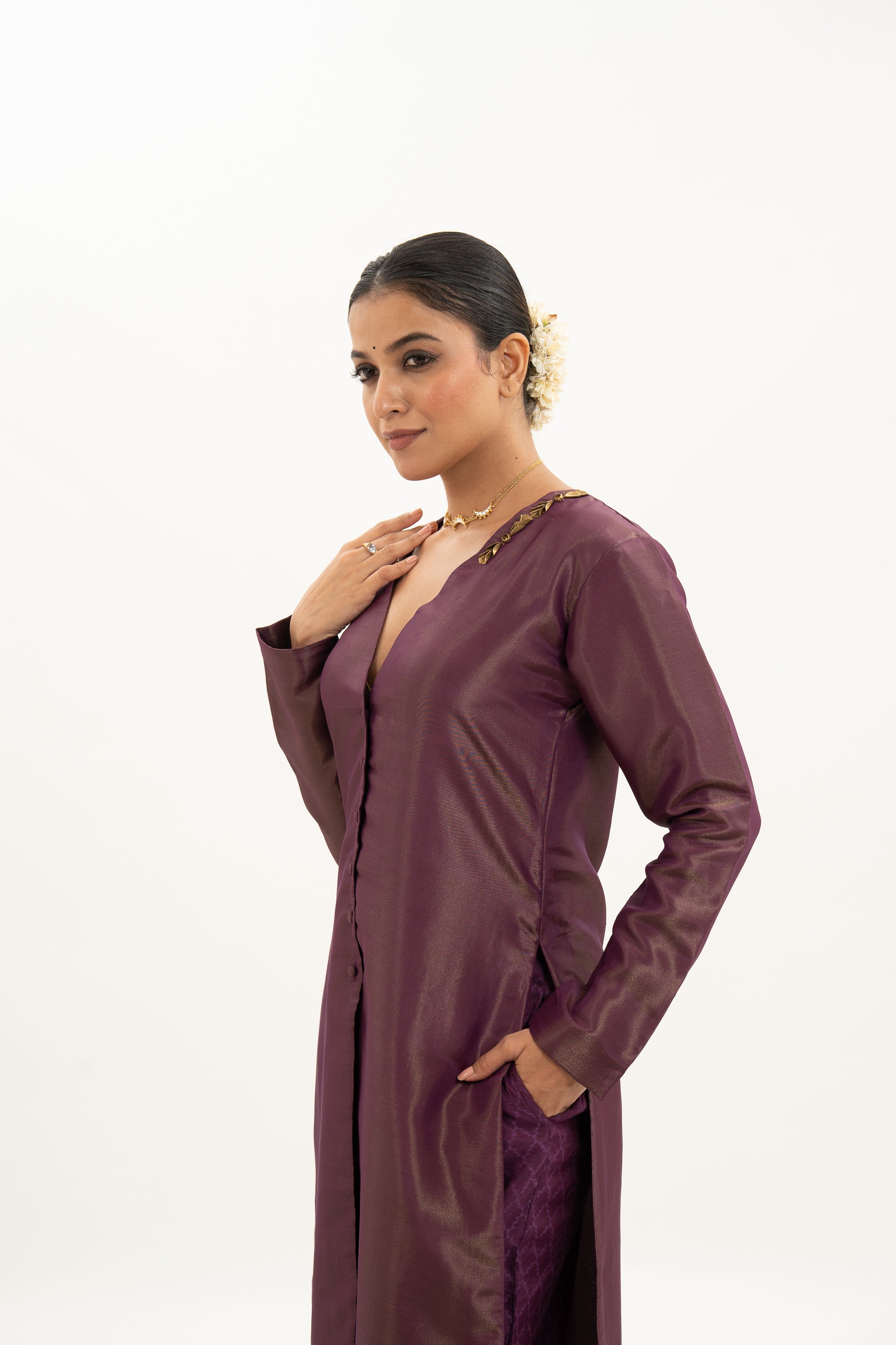 Miorah Zari Tissue Button-Up Top & Pyjama Co-Ord Set