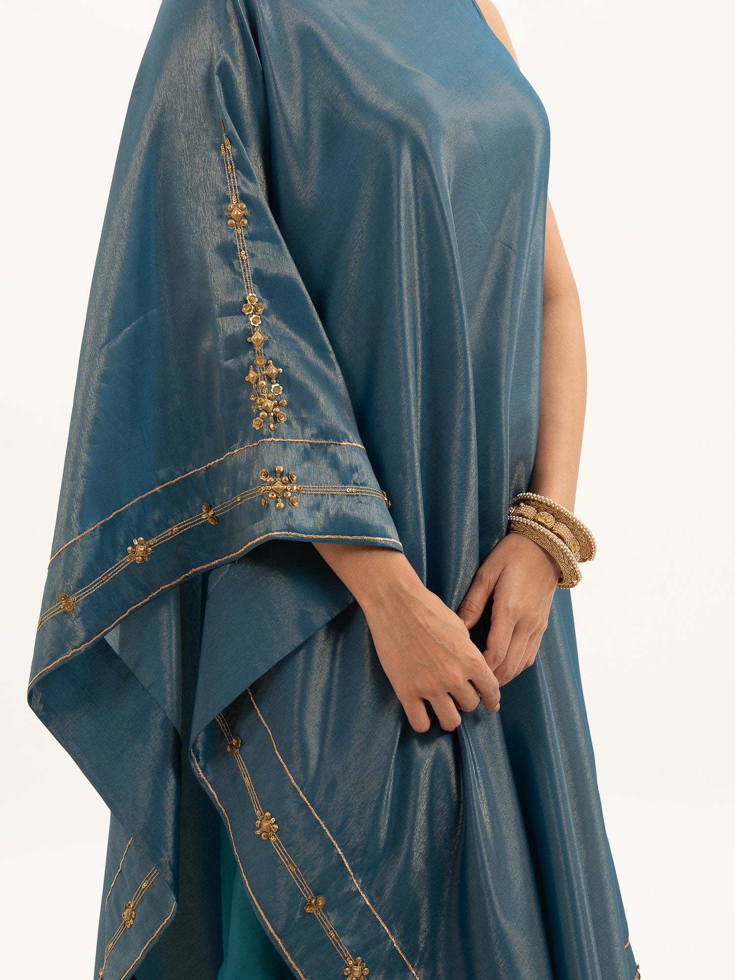 Miorah Asymmetrical Zari Tissue Poncho with Dhoti Co-Ord Set