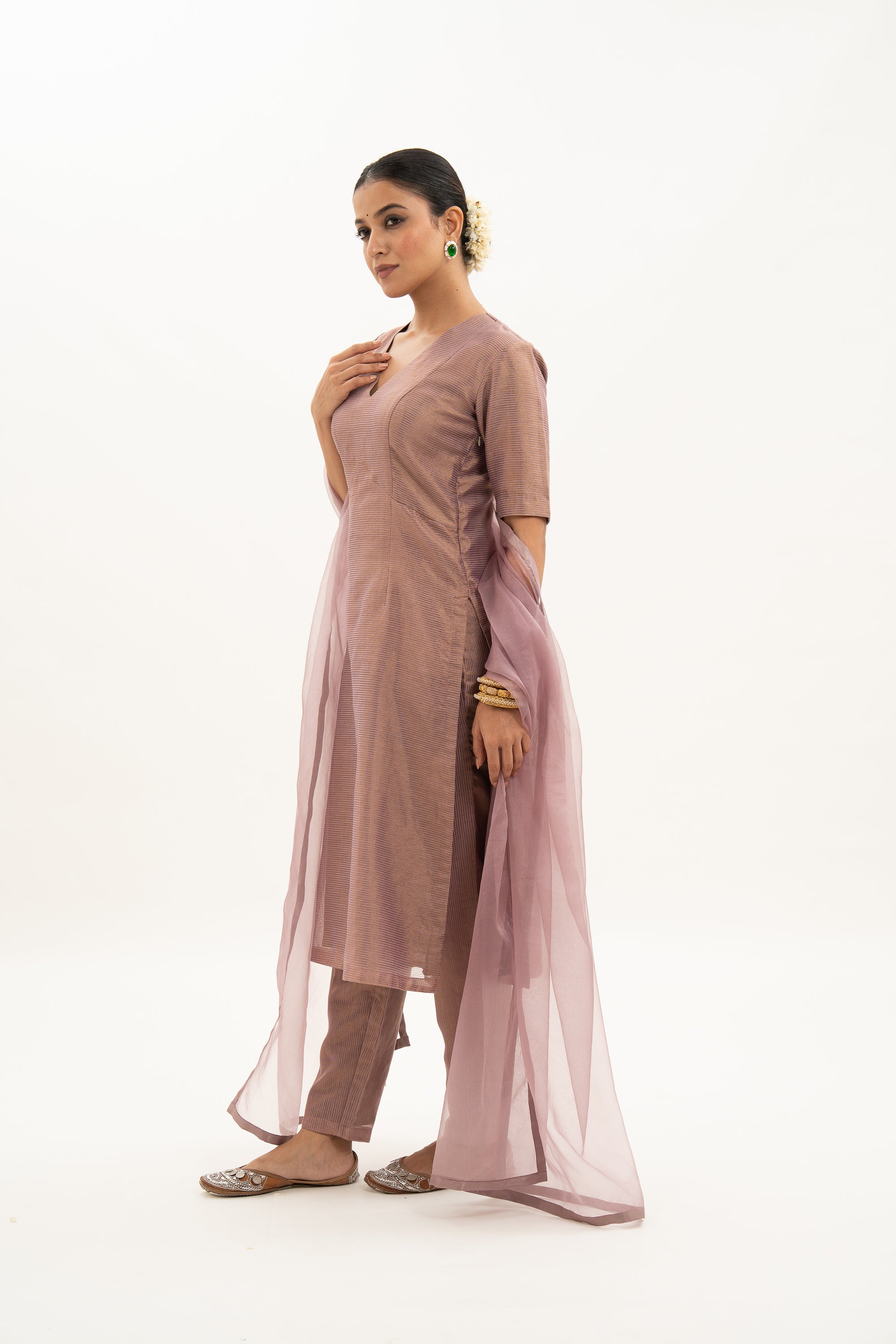 Miorah Handloom Chanderi Stripes Suit Set