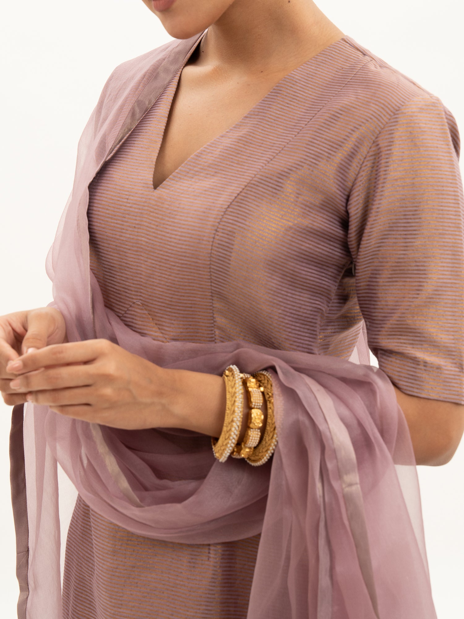 Miorah Handloom Chanderi Stripes Suit Set