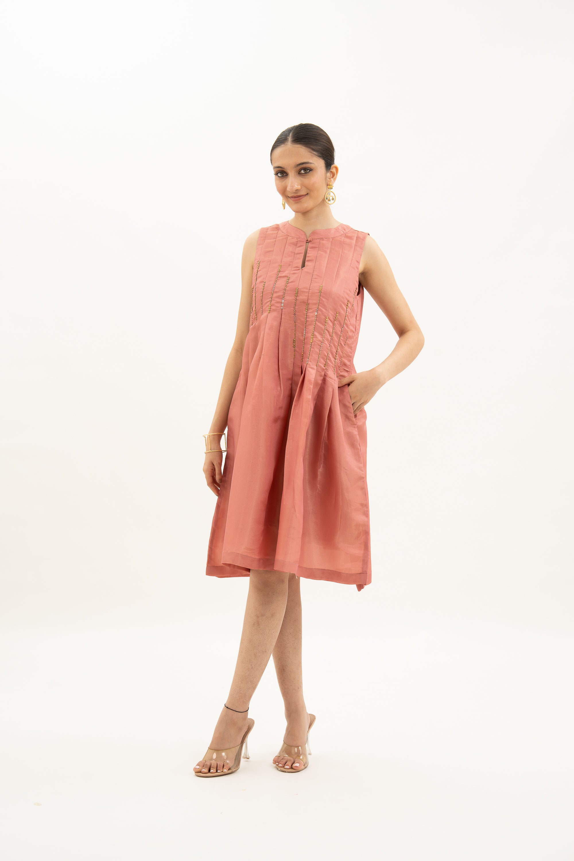 Miorah Blush Pleated Ethnic Dress
