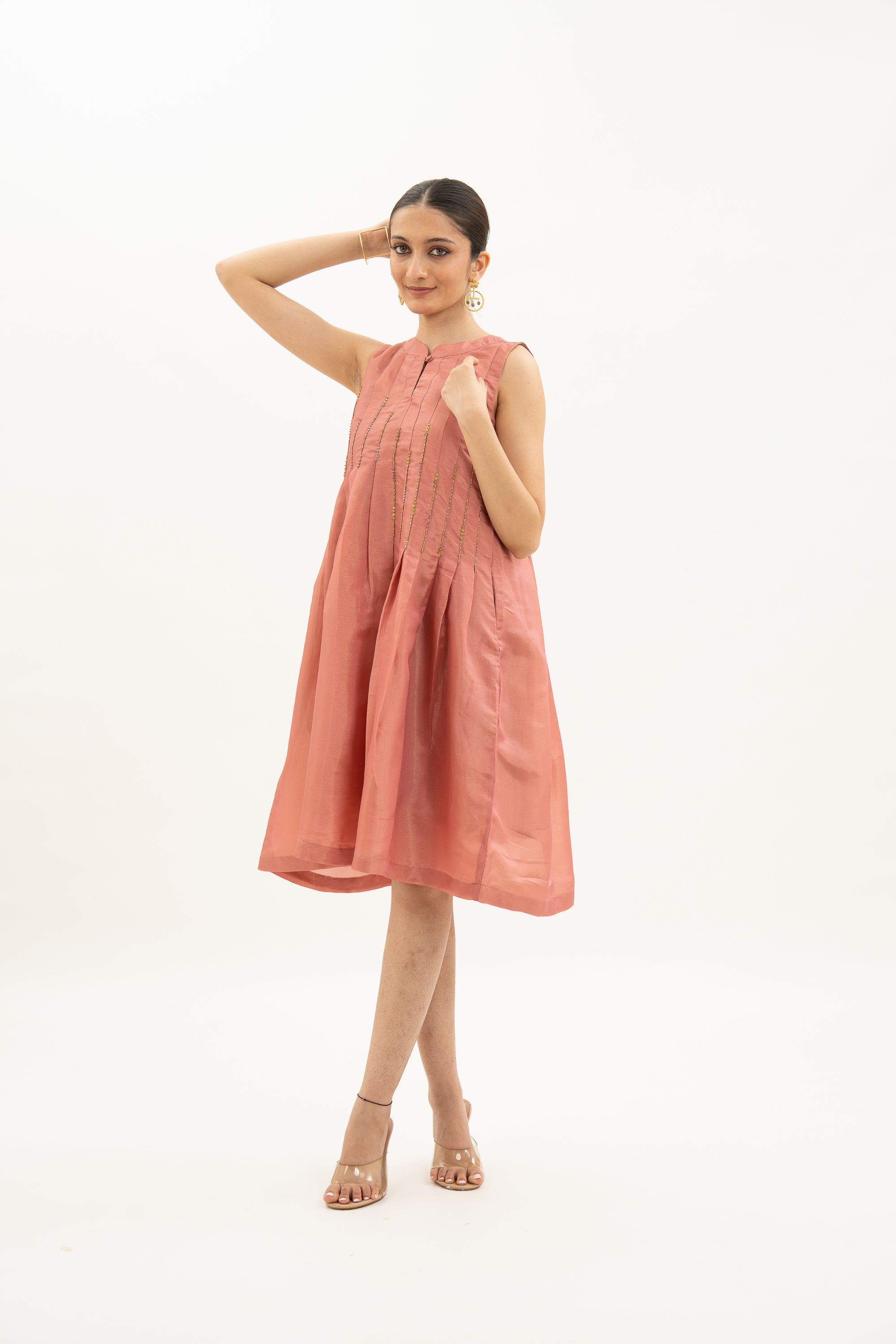 Miorah Blush Pleated Ethnic Dress