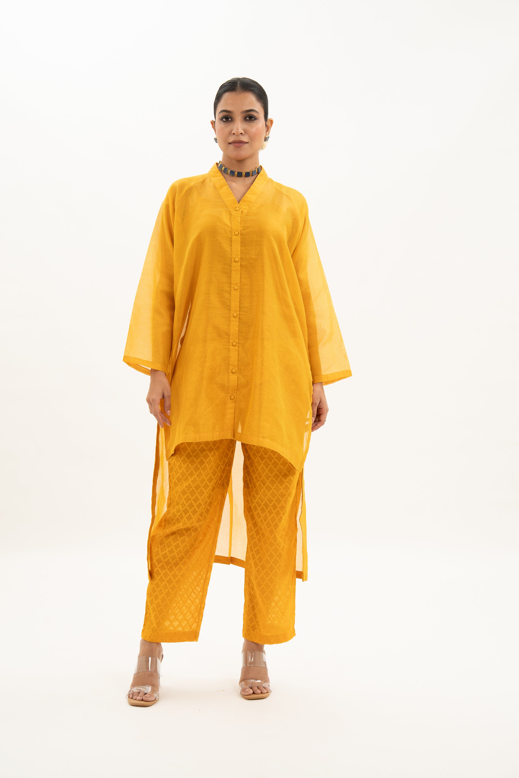 Miorah Handloom Chanderi Button Up Kurta Set