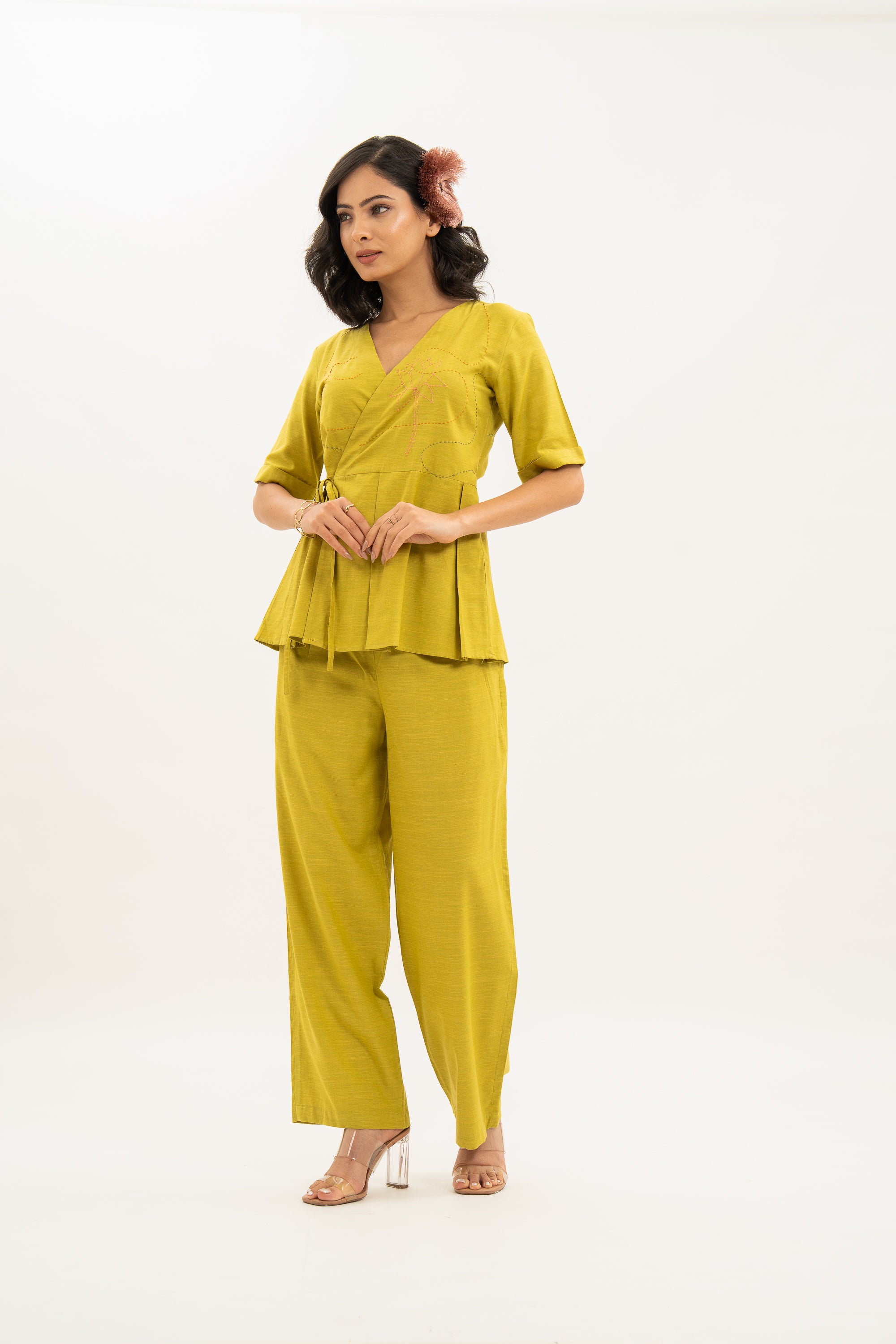 Kamal Talai Peplum Top with Relax Fit Pant Co-Ord Set