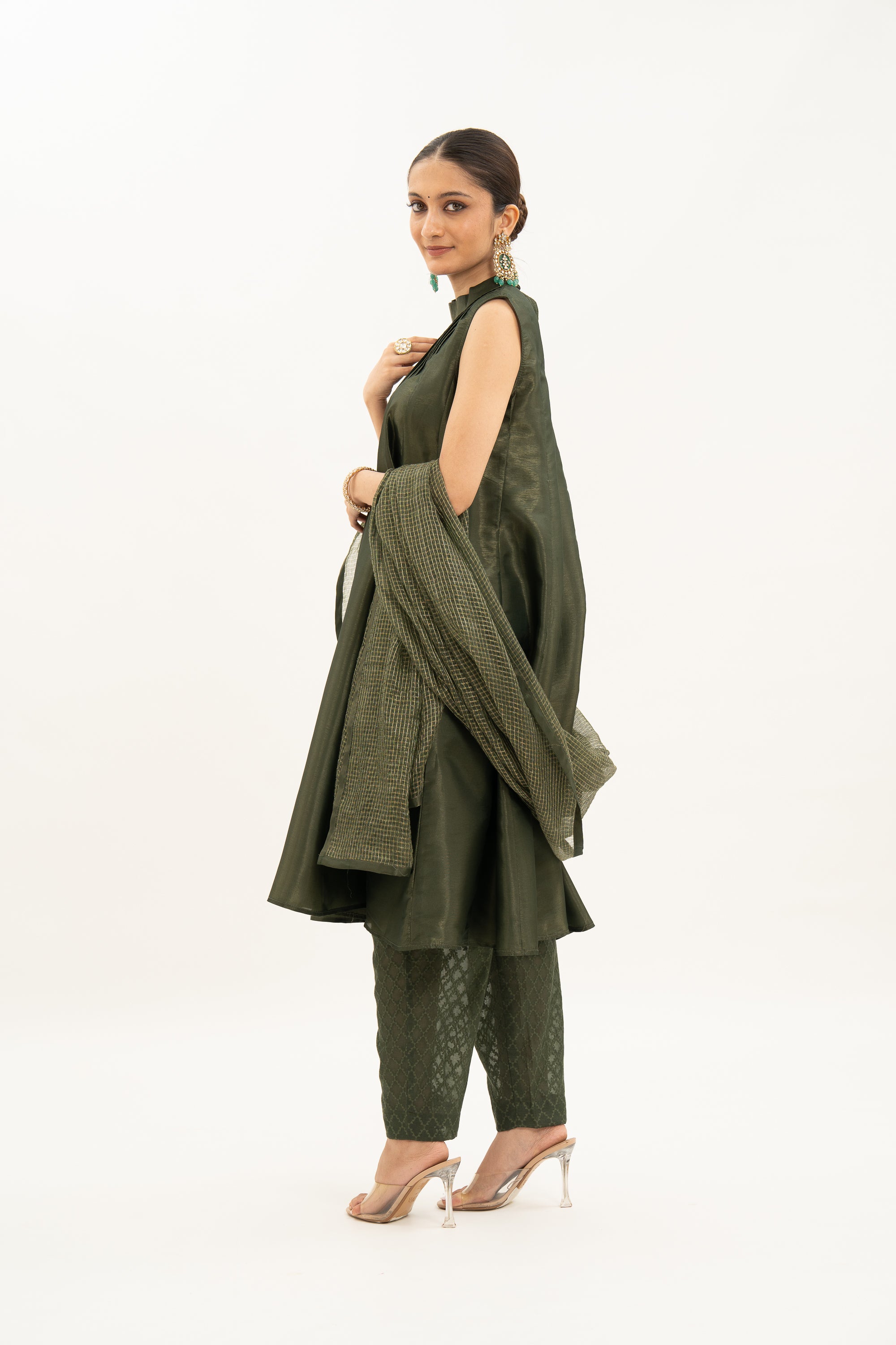 Miorah Zari Tissue Pleated Band Gala Suit Set