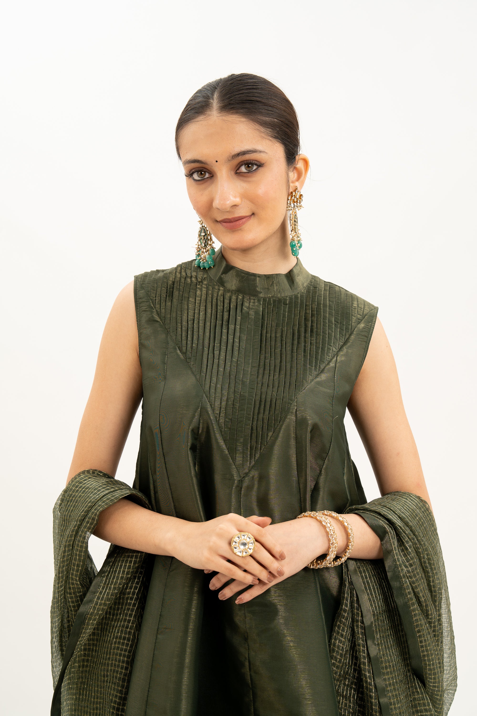 Miorah Zari Tissue Pleated Band Gala Suit Set