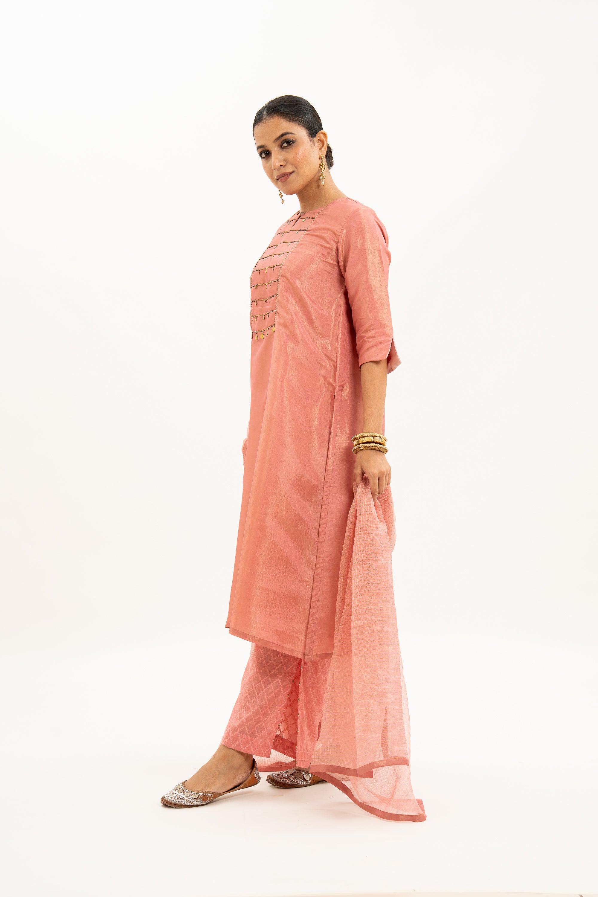 Miorah Blush Pink Zari Tissue Traditional Kurta Set