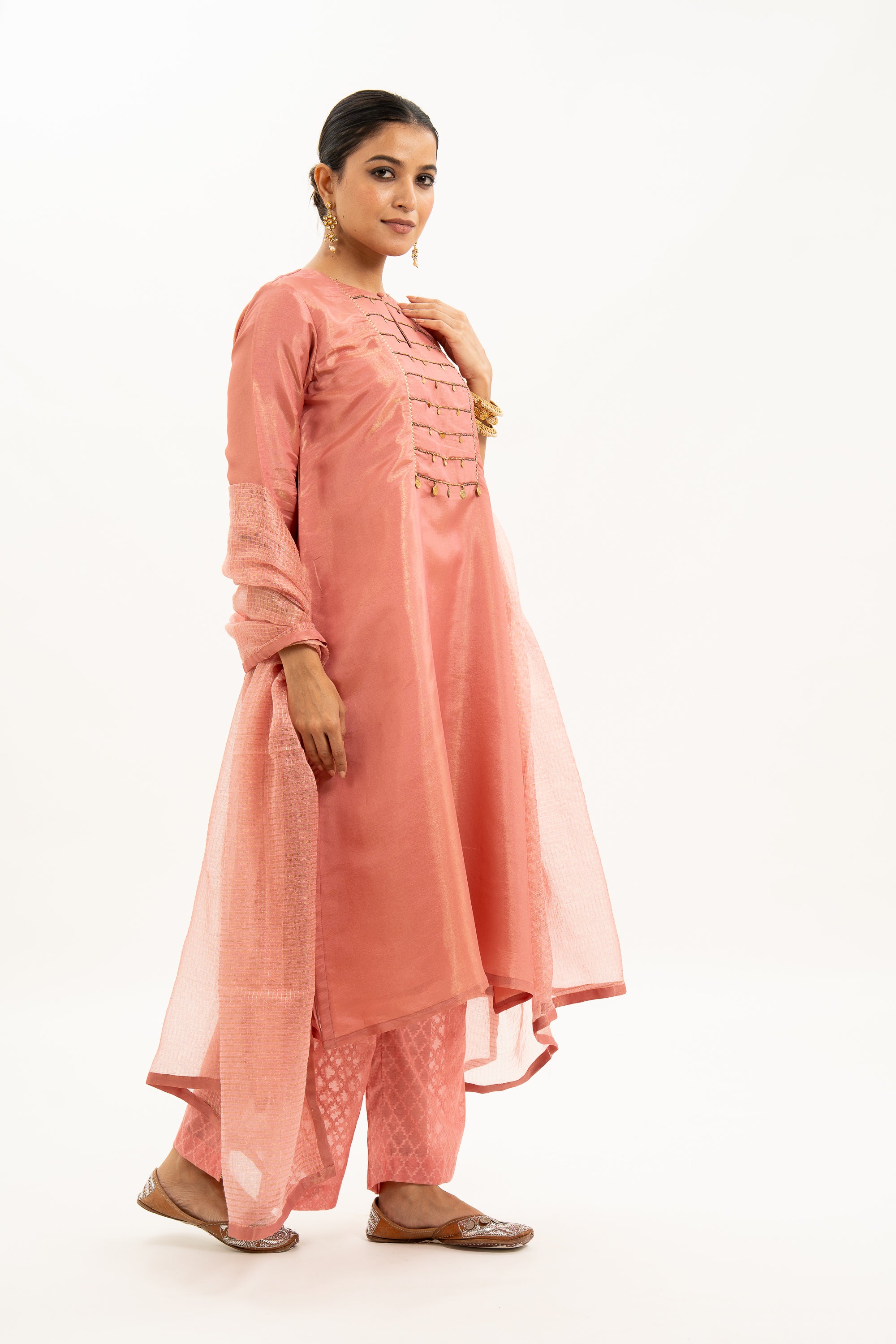 Miorah Blush Pink Zari Tissue Traditional Kurta Set