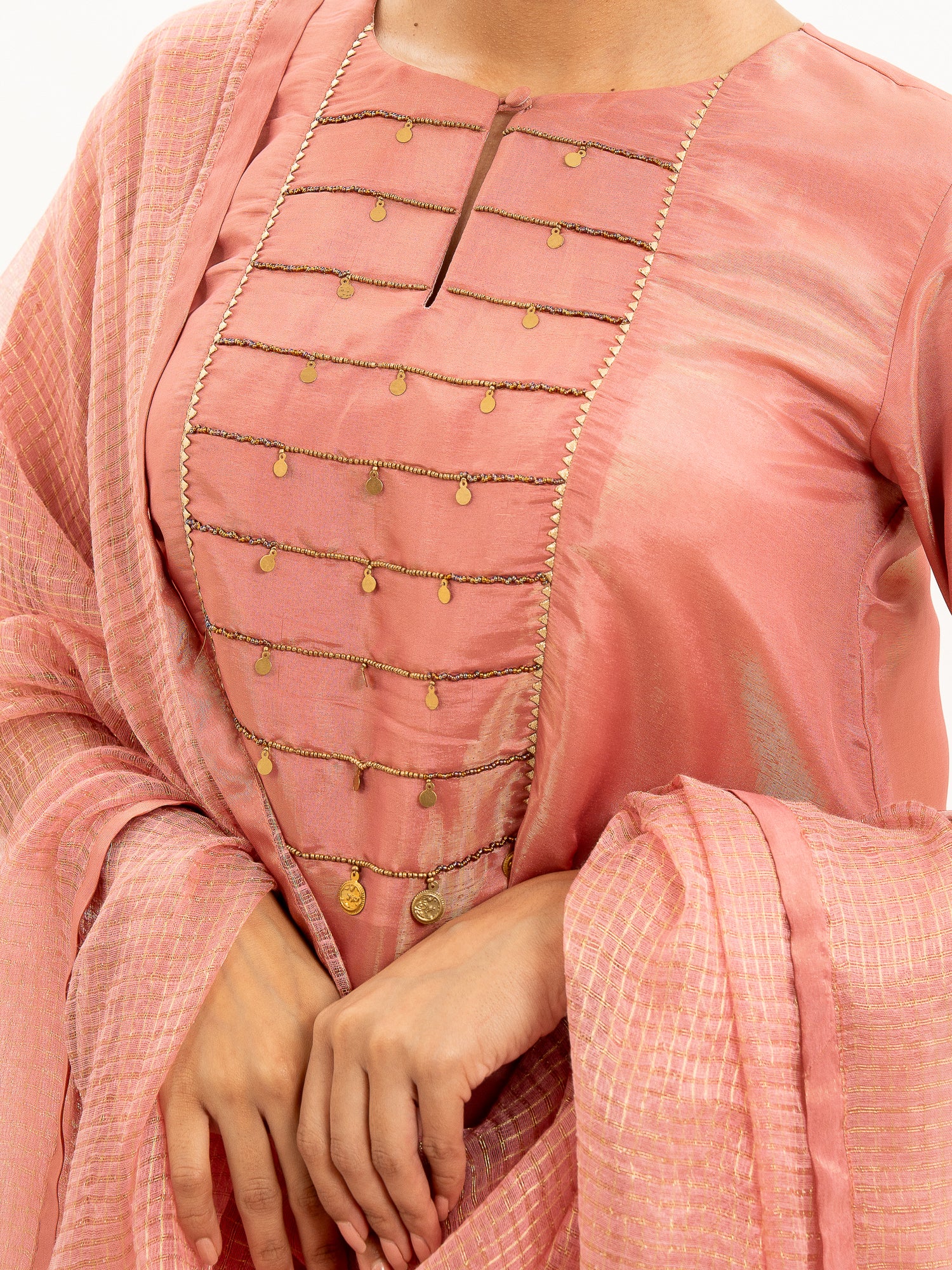 Miorah Blush Pink Zari Tissue Traditional Kurta Set