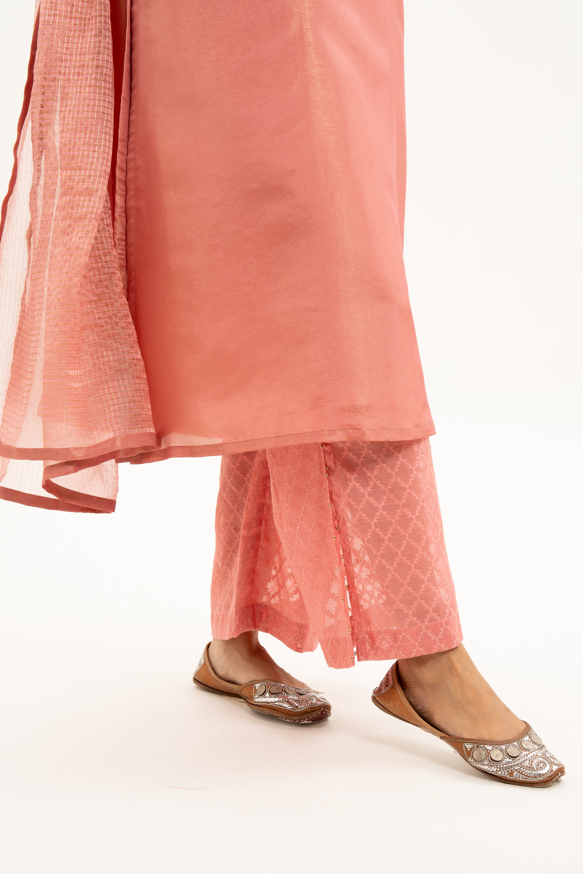 Miorah Blush Pink Zari Tissue Traditional Kurta Set