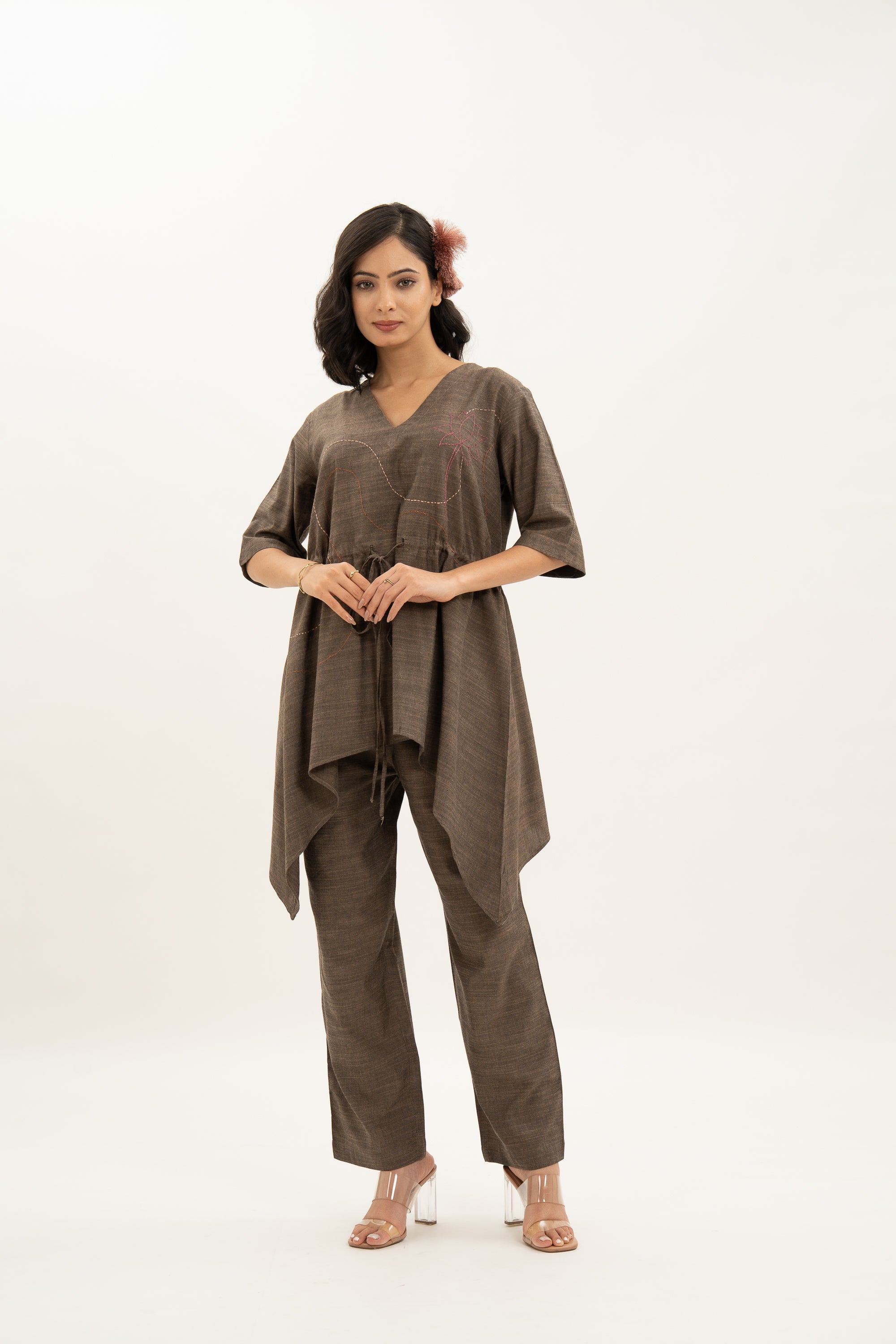Kamal Talai Flared Peplum Top and Relax Fit Pant Co-Ord Set