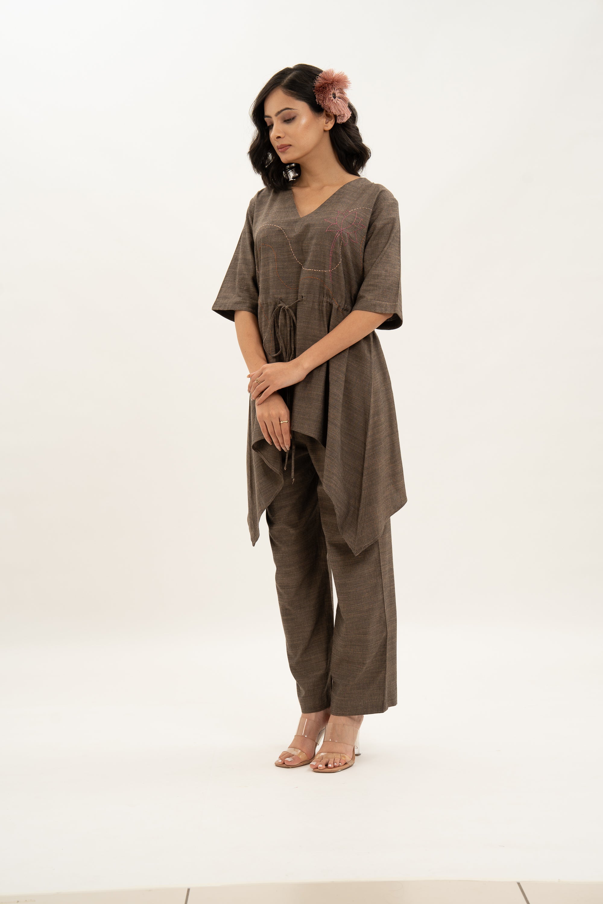 Kamal Talai Flared Peplum Top and Relax Fit Pant Co-Ord Set