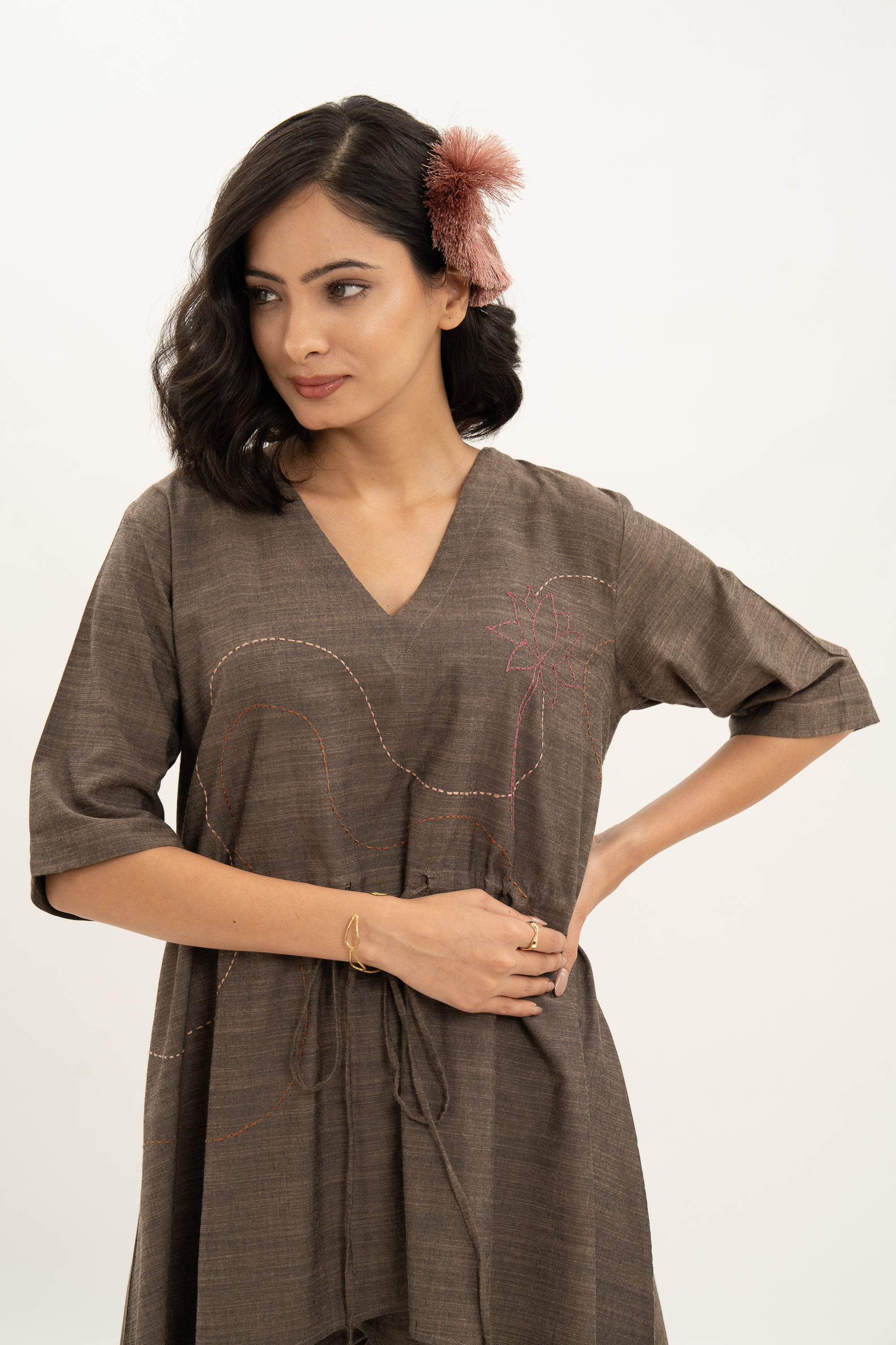 Kamal Talai Flared Peplum Top and Relax Fit Pant Co-Ord Set