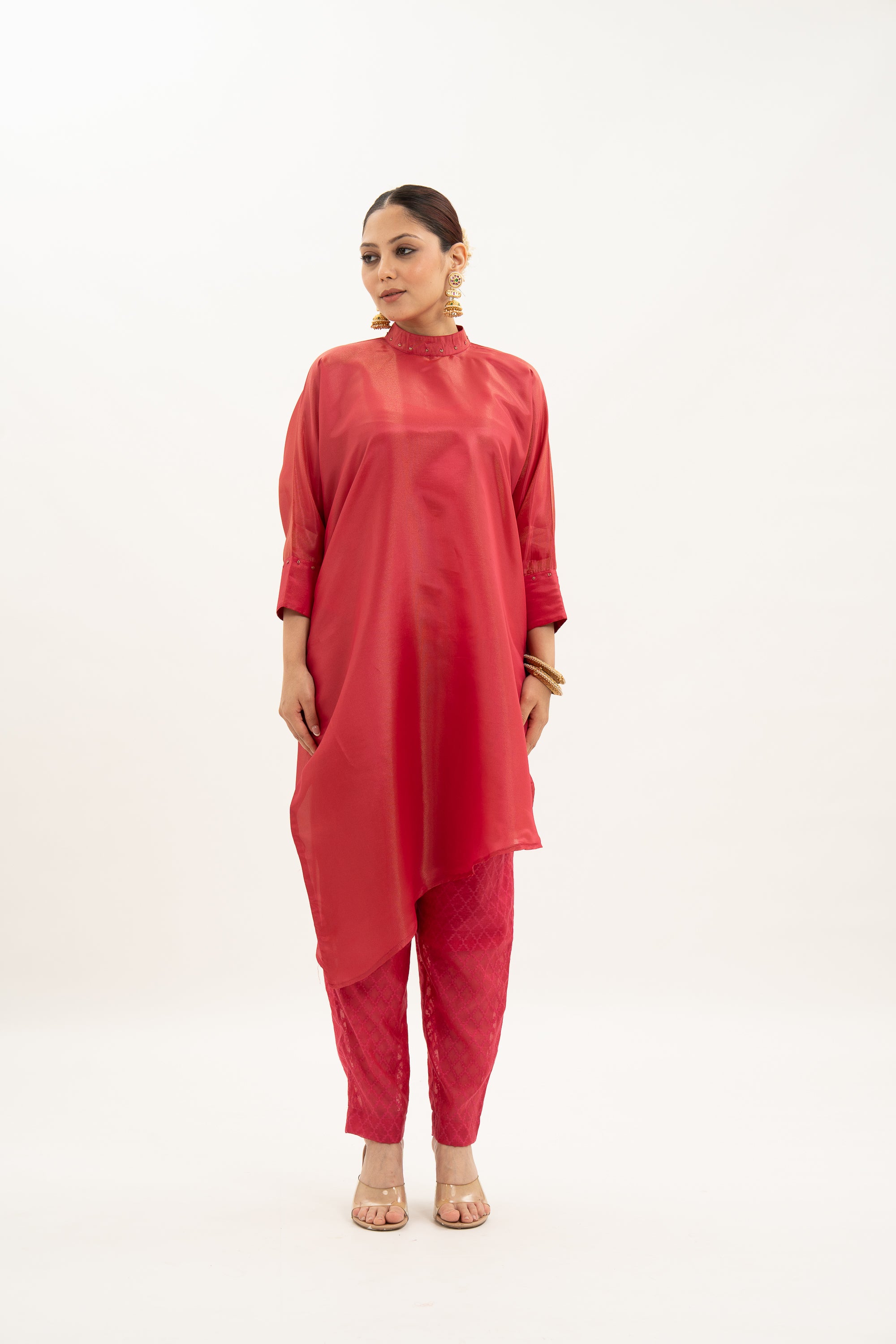 Miorah Zari Tissue Band Gala Asymmetrical Kurta Set