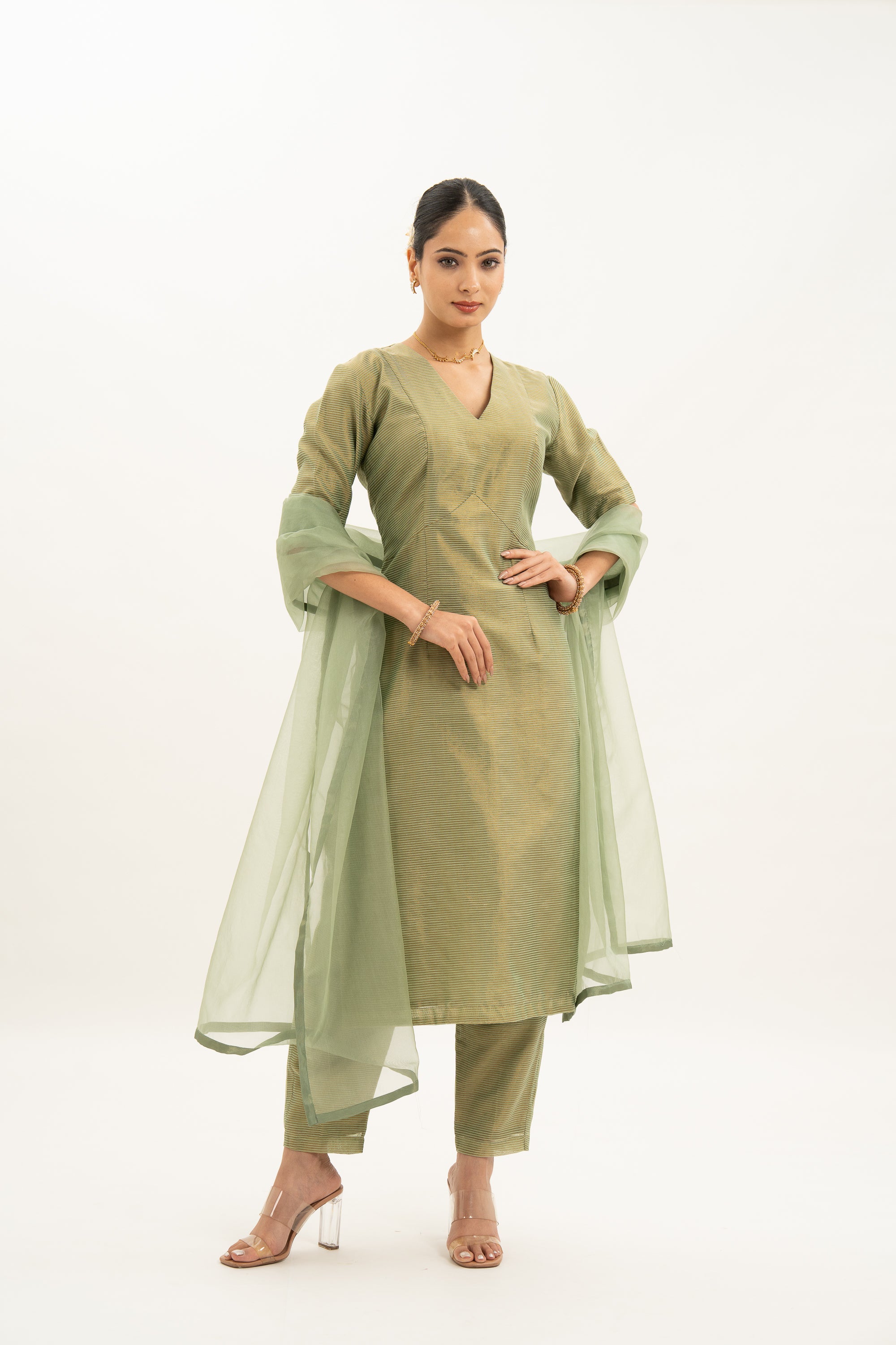 Miorah Handloom Chanderi Stripes Suit Set