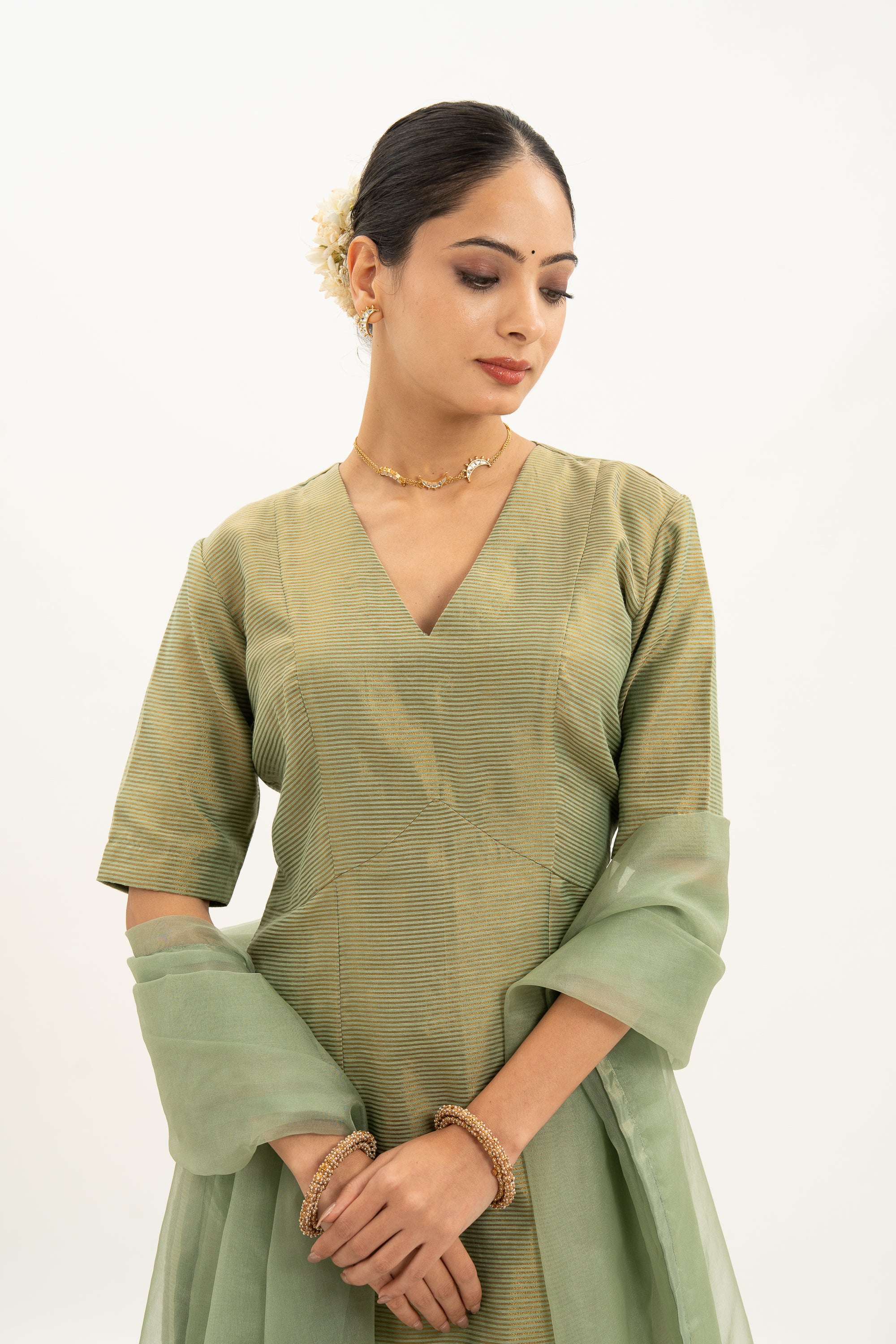 Miorah Handloom Chanderi Stripes Suit Set