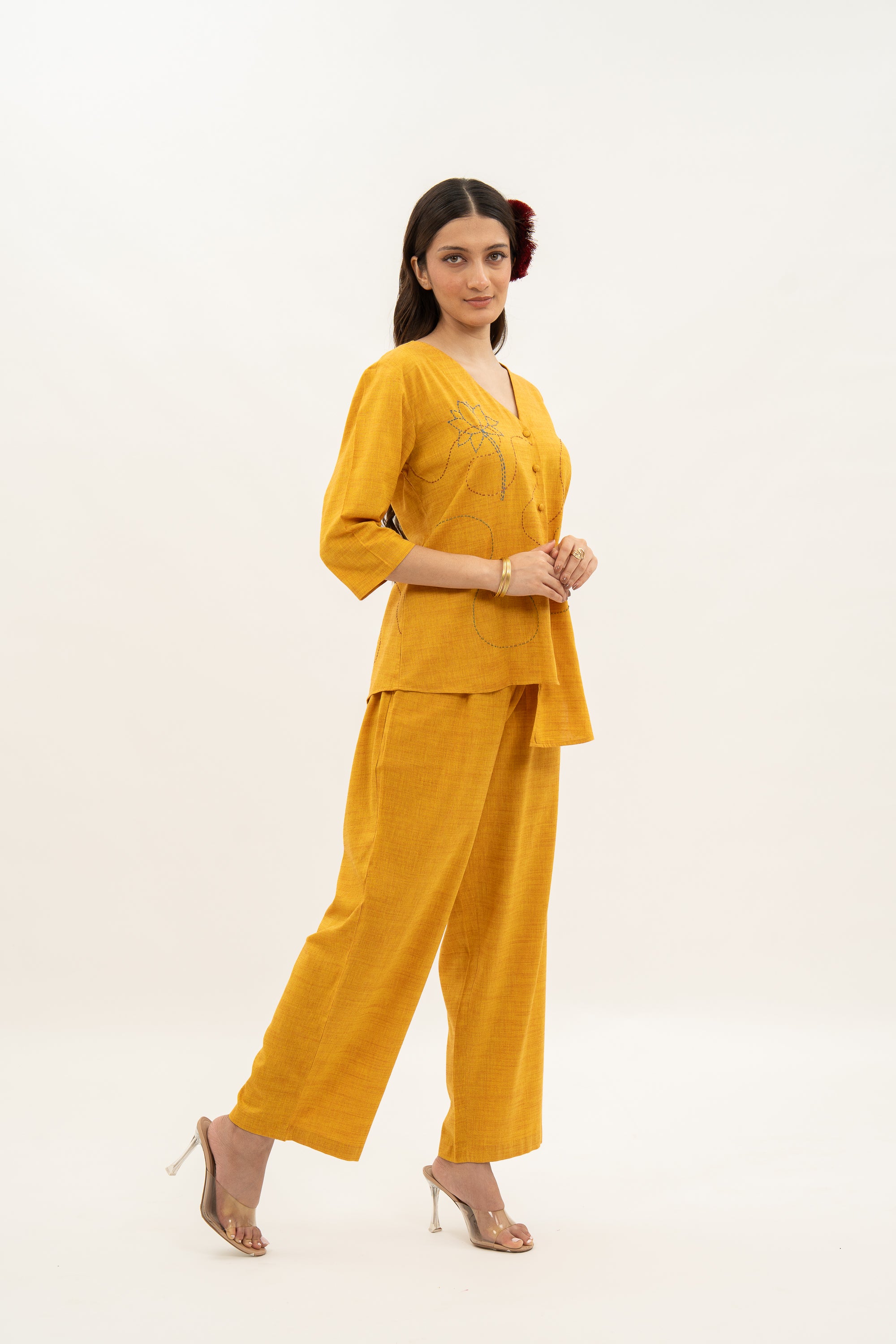 Kamal Talai High Low Button-Up Shirt & Relax Fit Pant Co-Ord Set