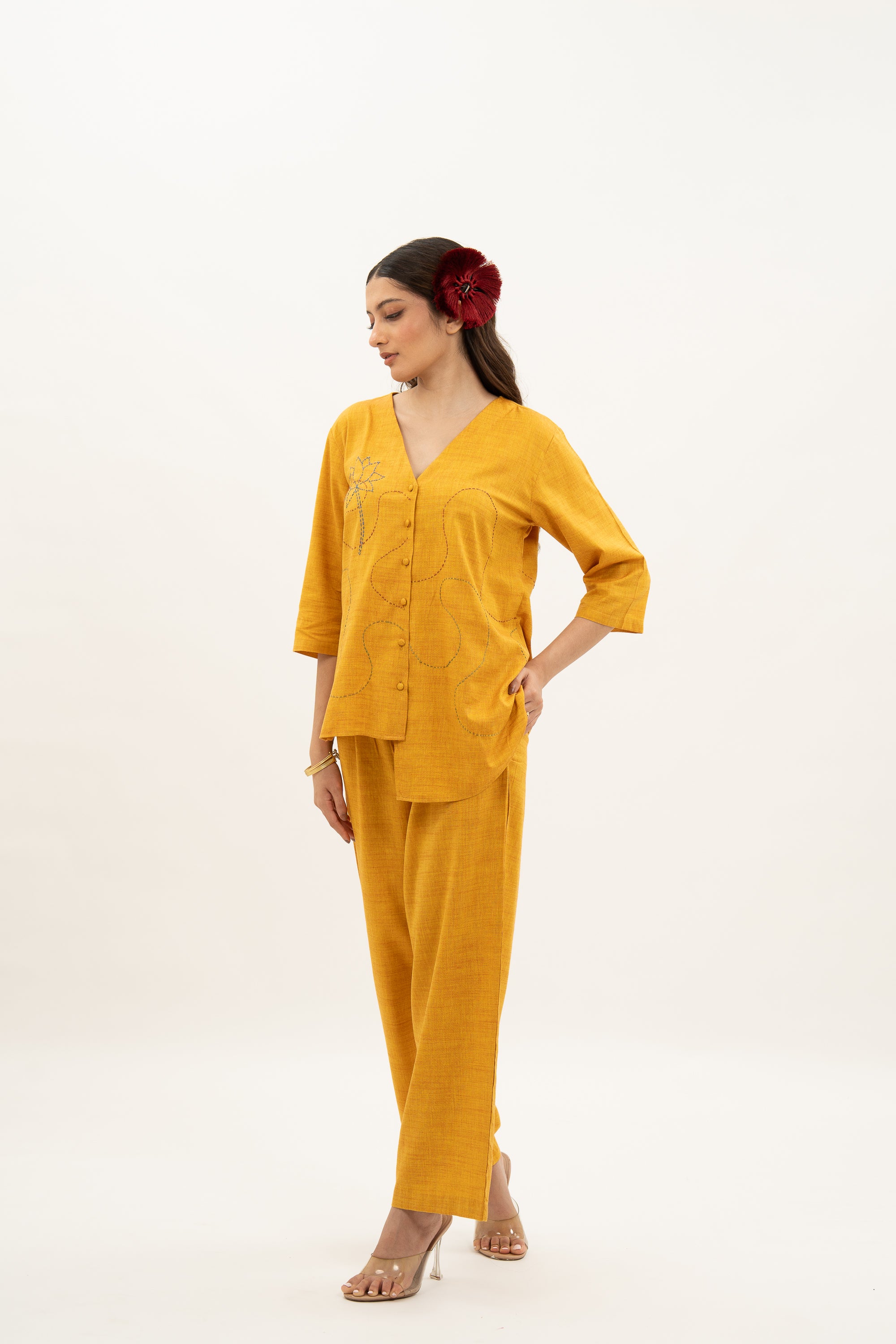 Kamal Talai High Low Button-Up Shirt & Relax Fit Pant Co-Ord Set