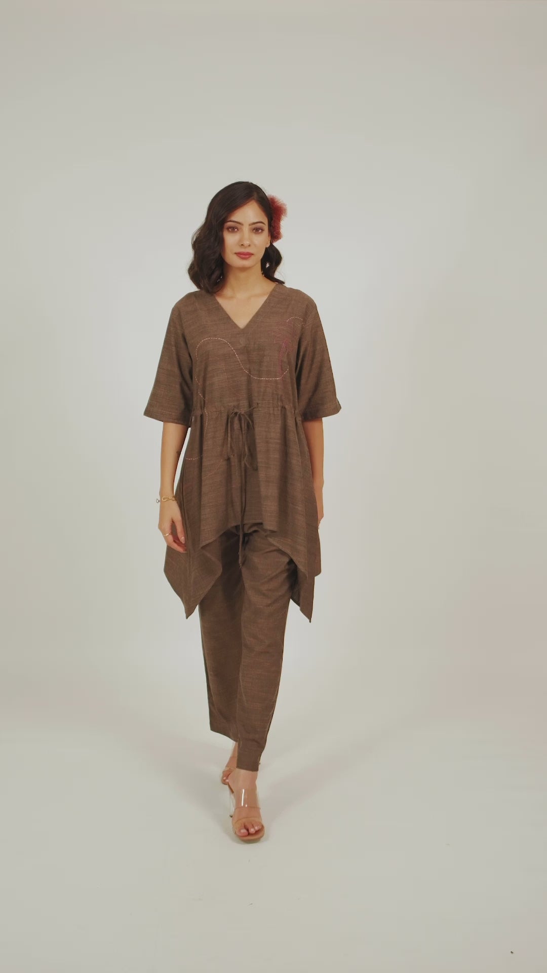Kamal Talai Flared Peplum Top and Relax Fit Pant Co-Ord Set