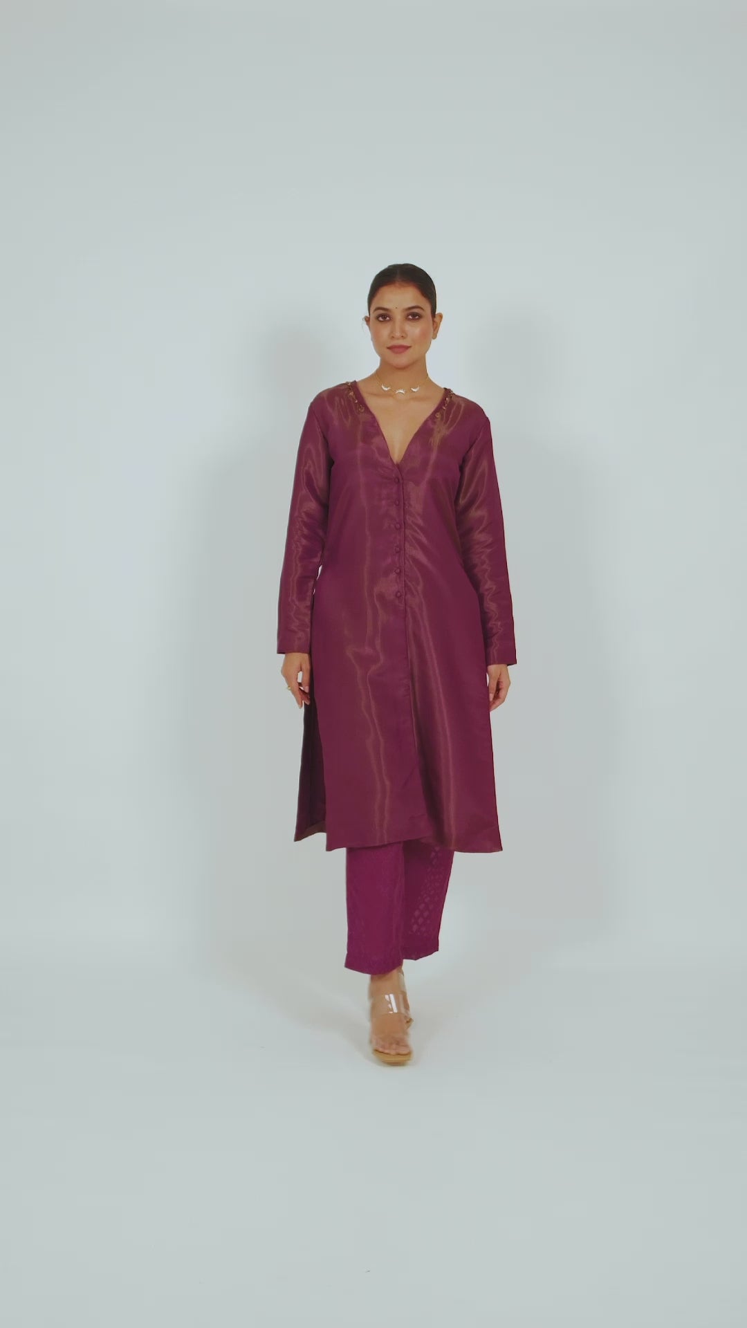 Miorah Zari Tissue Button-Up Top & Pyjama Co-Ord Set