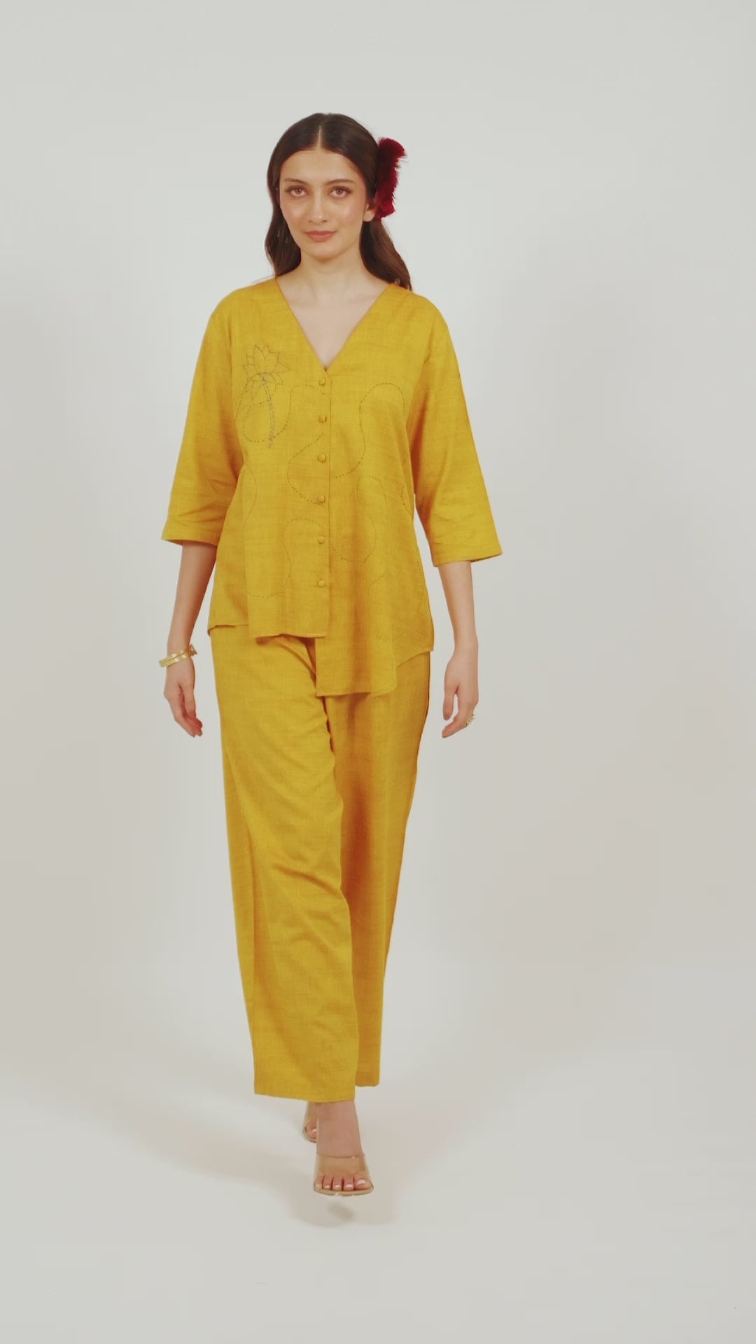 Kamal Talai High Low Button-Up Shirt & Relax Fit Pant Co-Ord Set