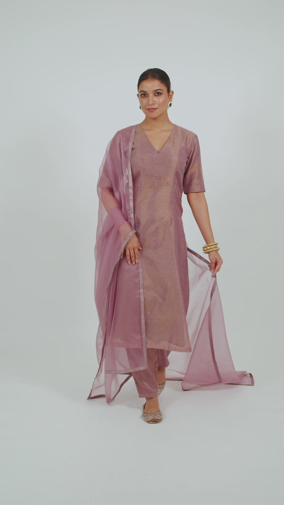 Miorah Handloom Chanderi Stripes Suit Set