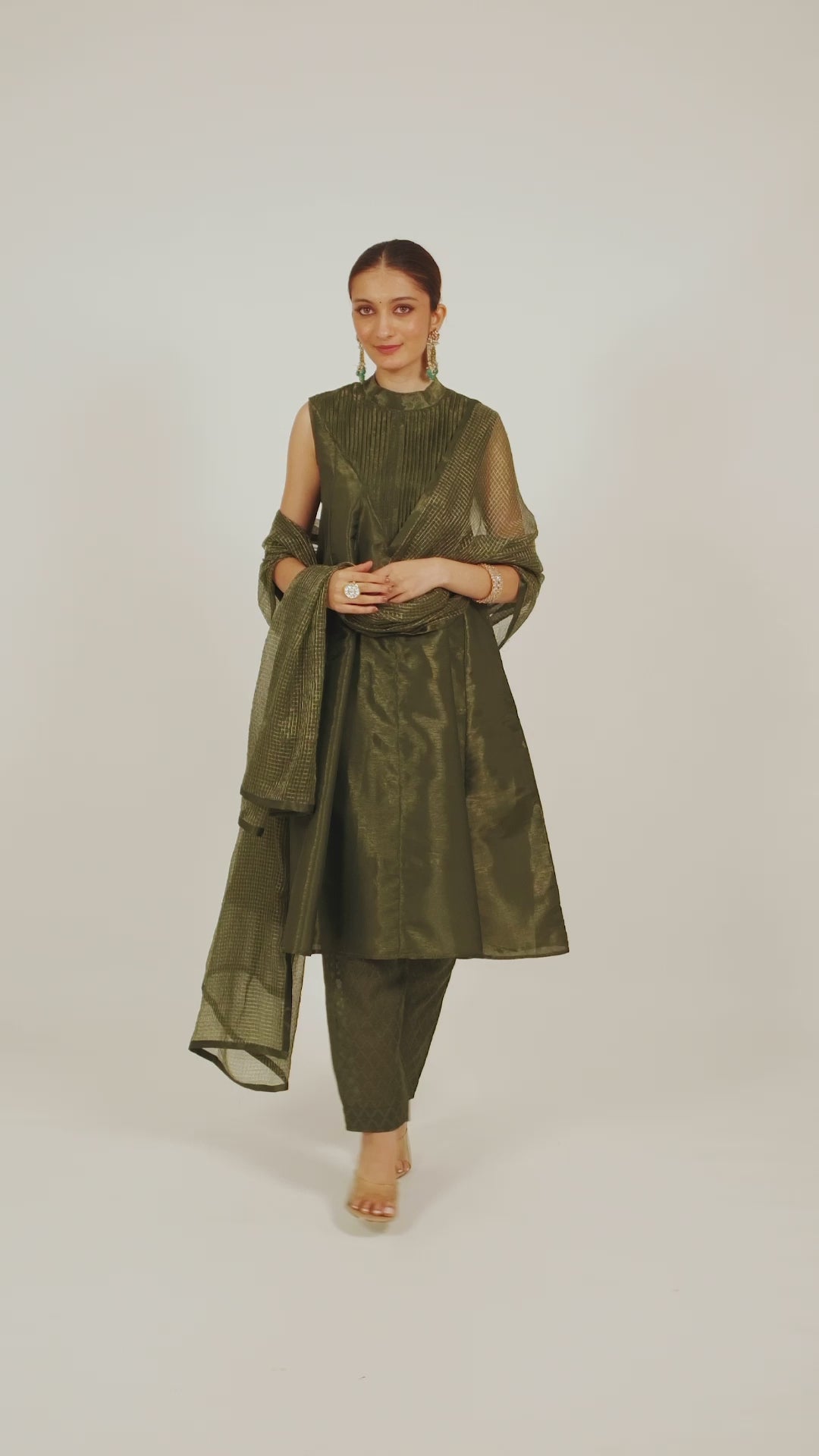 Miorah Zari Tissue Pleated Band Gala Suit Set