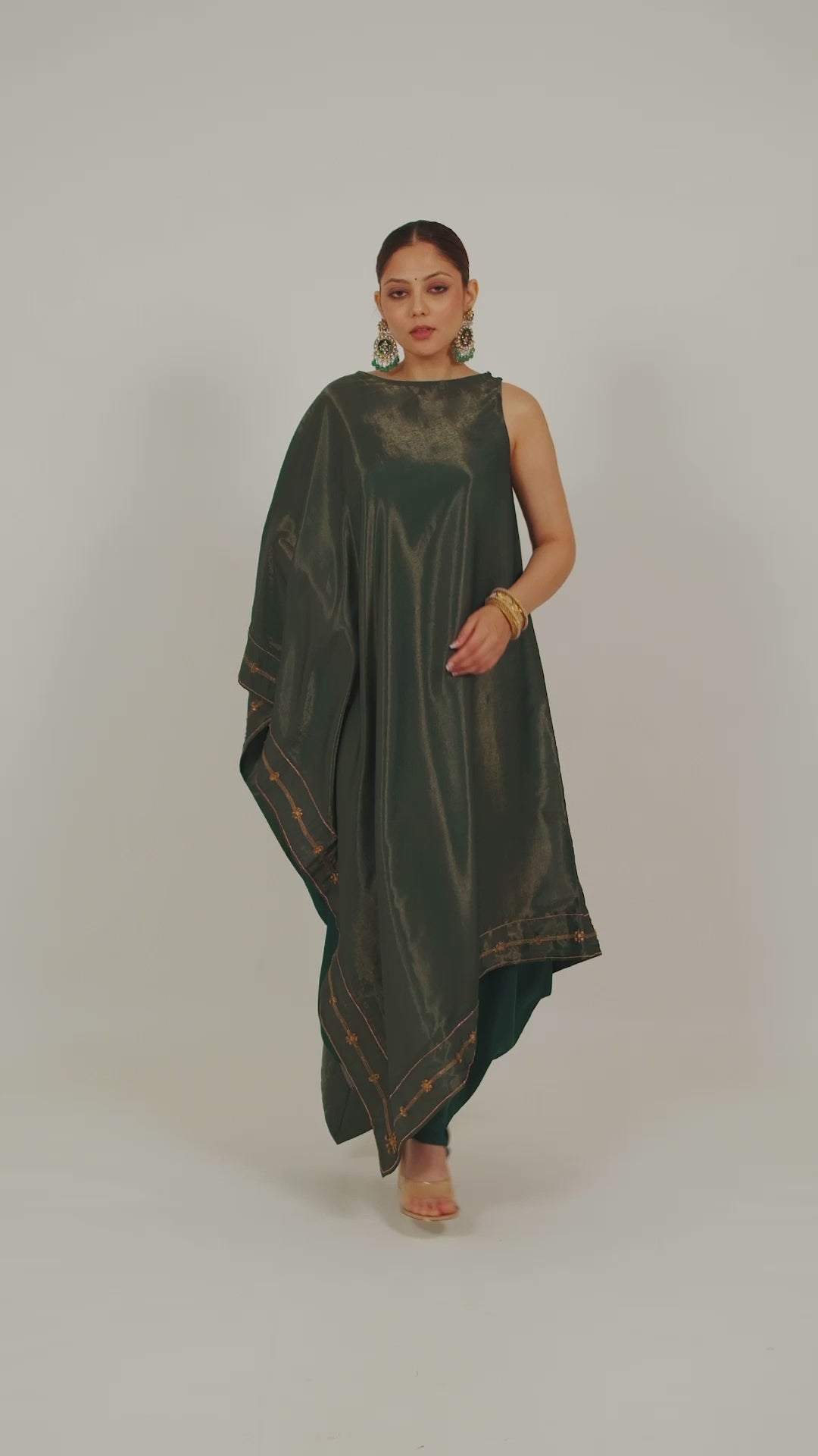 Miorah Asymmetrical Zari Tissue Poncho with Dhoti Co-Ord Set
