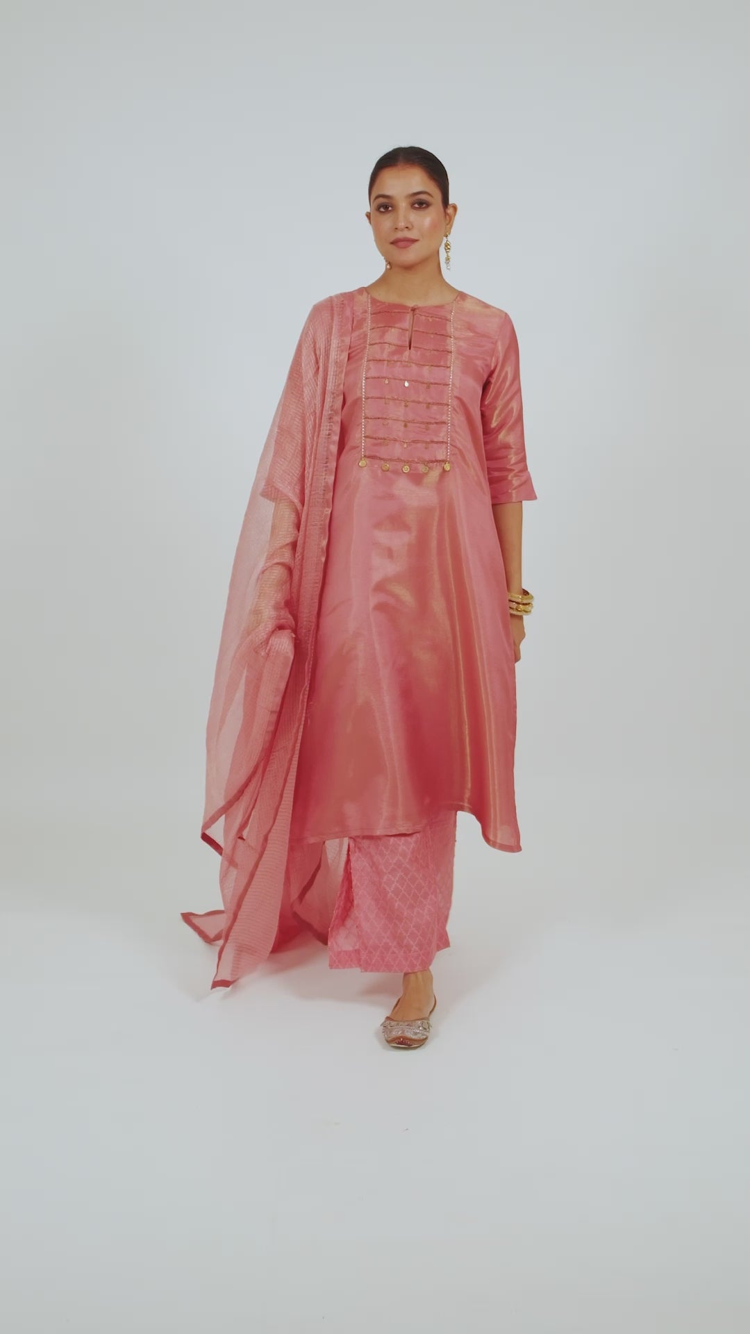 Miorah Blush Pink Zari Tissue Traditional Kurta Set