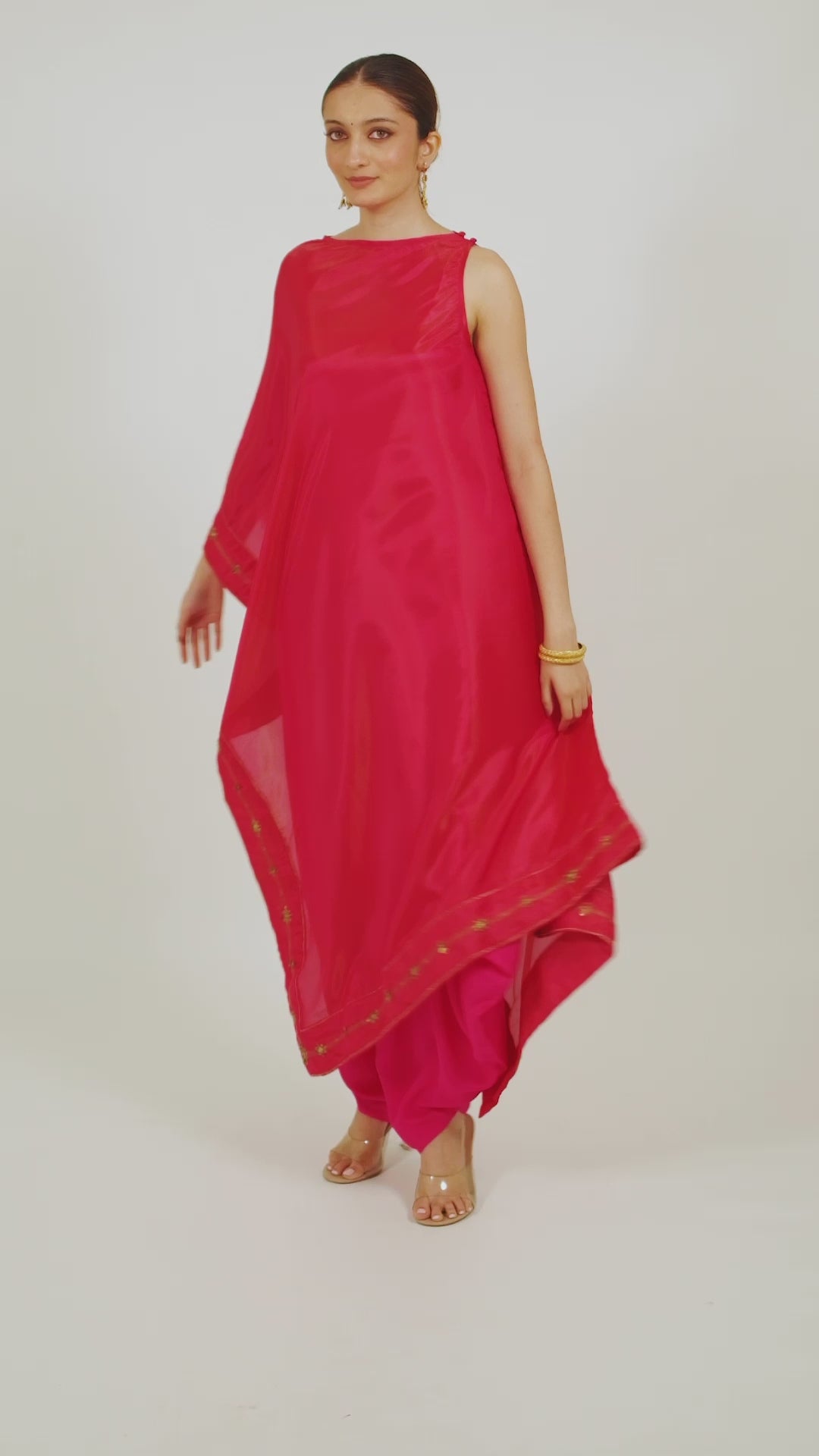 Miorah Asymmetrical Zari Tissue Poncho with Dhoti Co-Ord Set