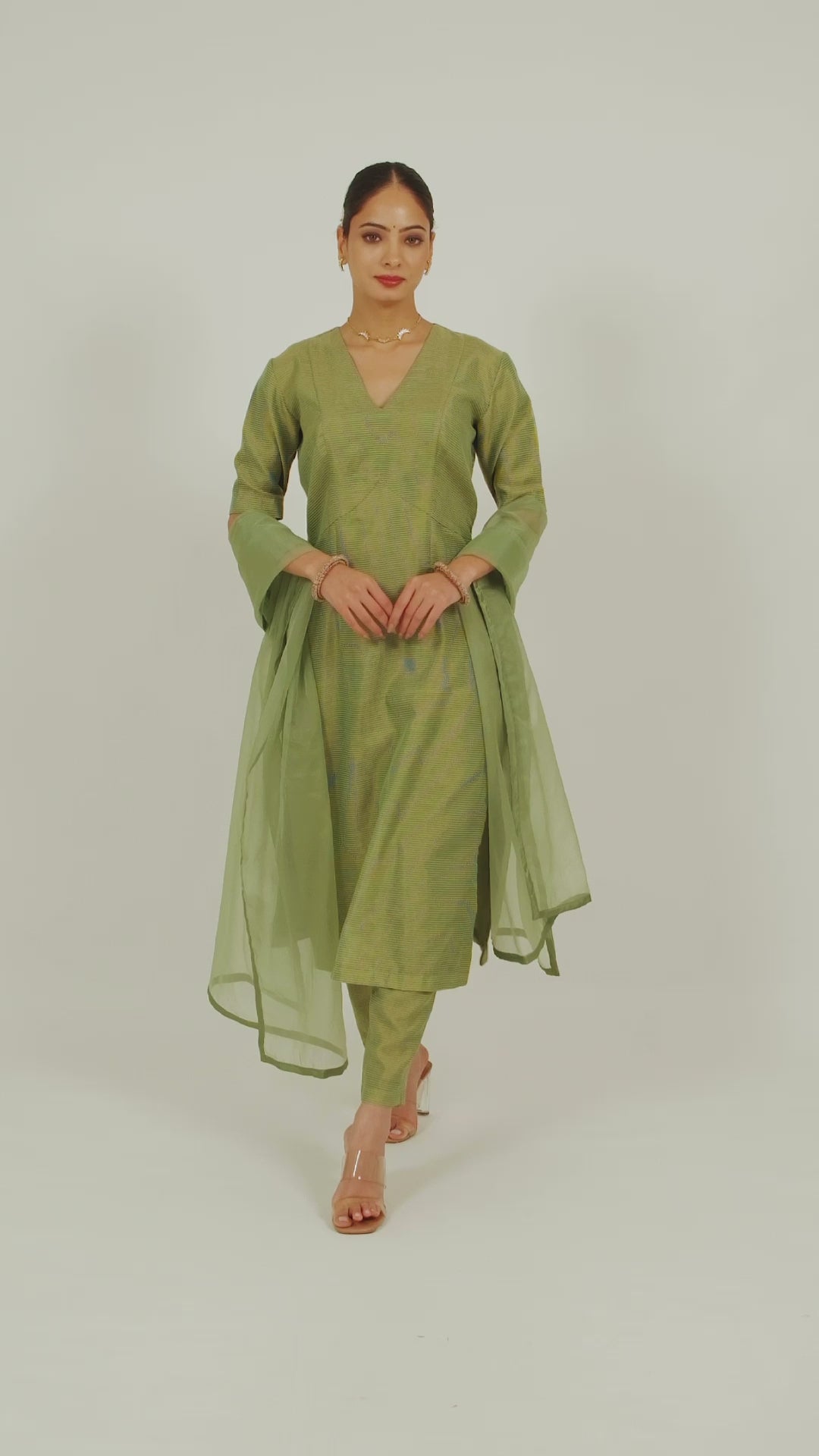 Miorah Handloom Chanderi Stripes Suit Set