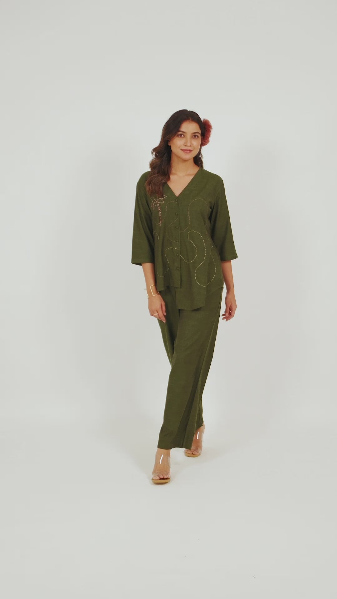 Kamal Talai High Low Button-Up Shirt & Relax Fit Pant Co-Ord Set
