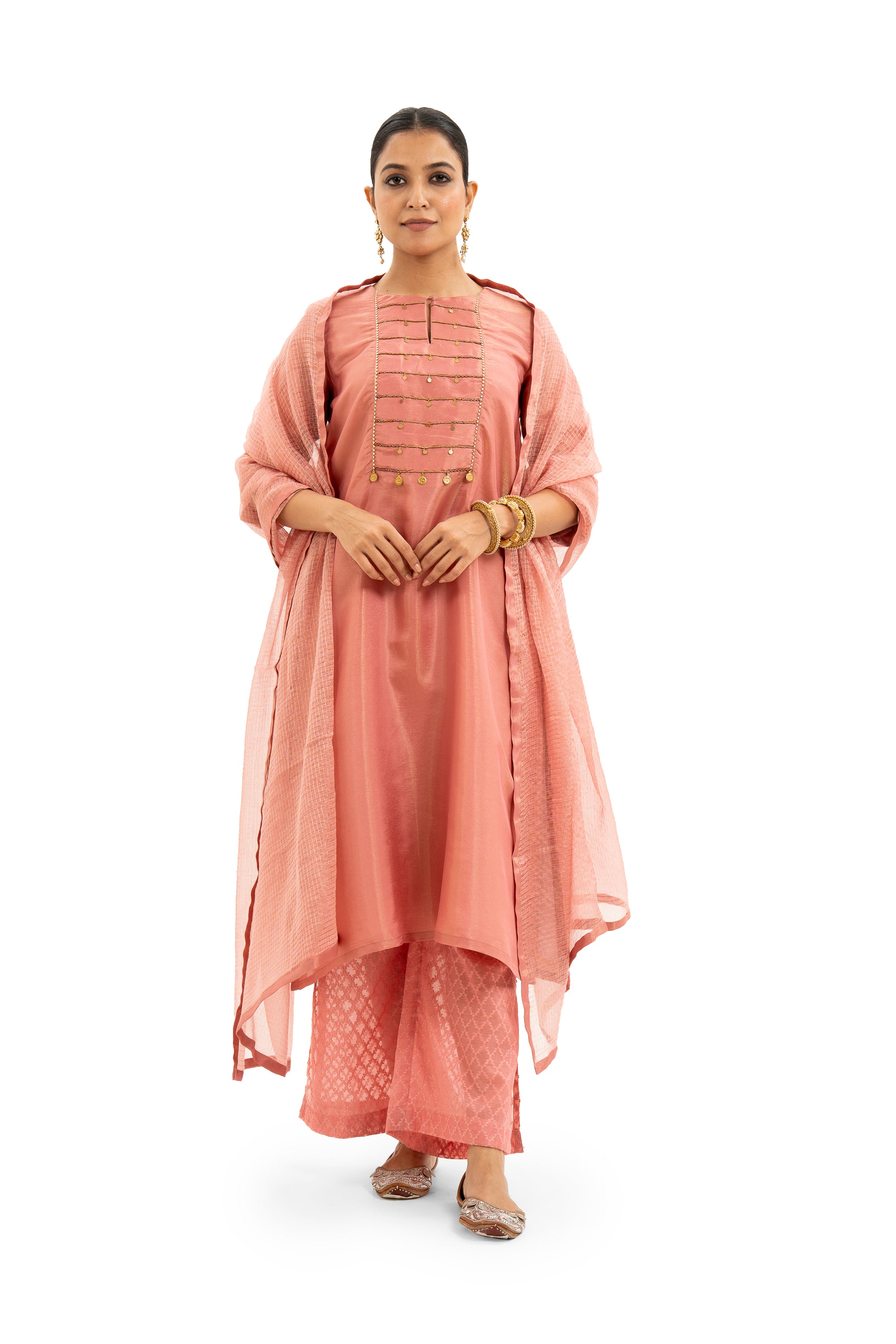 Miorah Blush Pink Zari Tissue Traditional Kurta Set