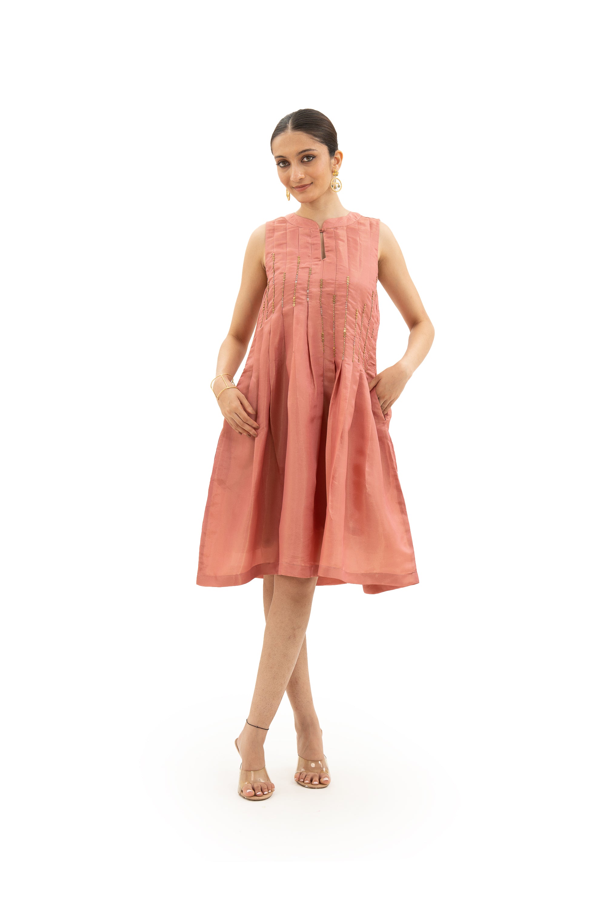Miorah Blush Pleated Ethnic Dress